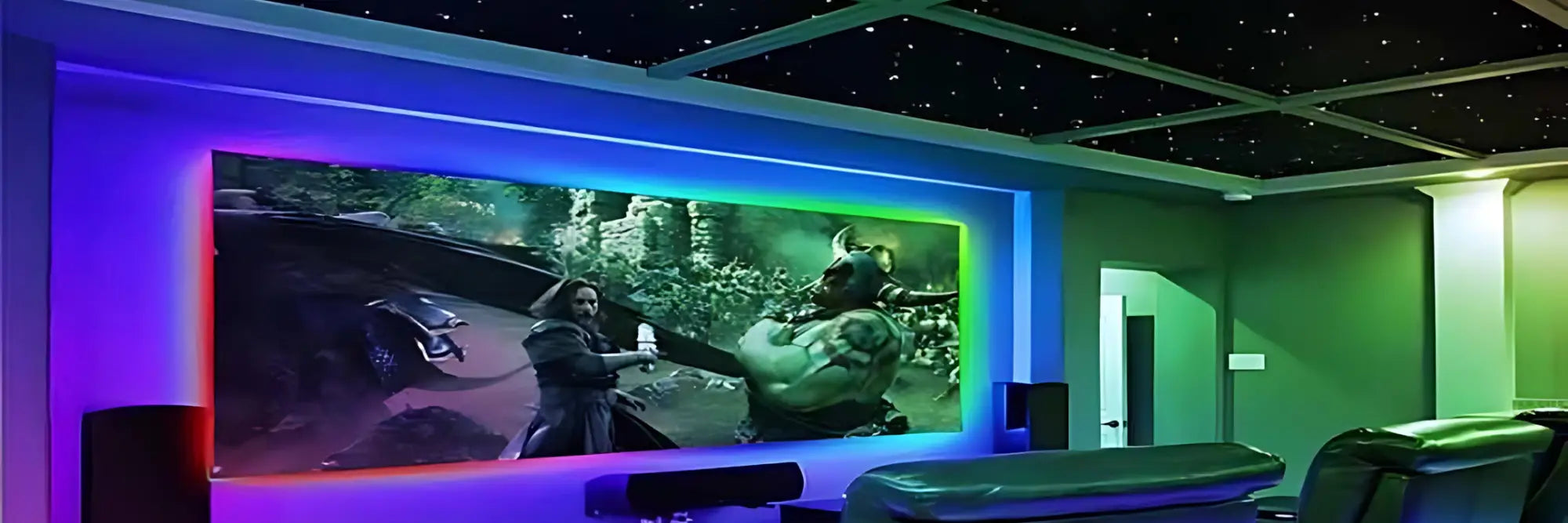 Green Earth COB LED Strip Lighting illuminating a modern living room