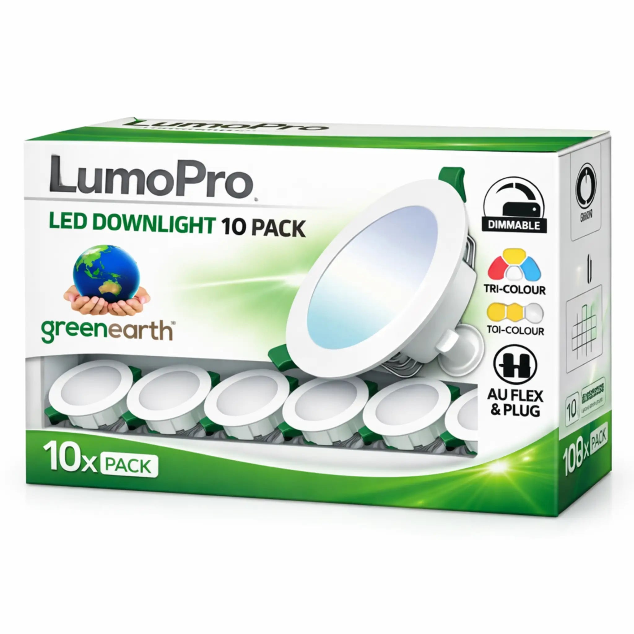 10Pcs LumoPro 12W Tri-Colour Dimmable LED Recessed Ceiling Light