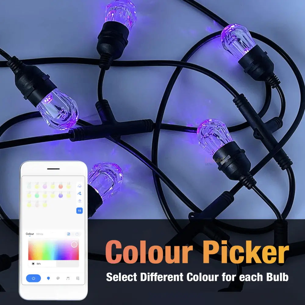 15m Smart Festoon String Lights with 15 LED Bulbs - LiquidLEDs™ - Festoon String