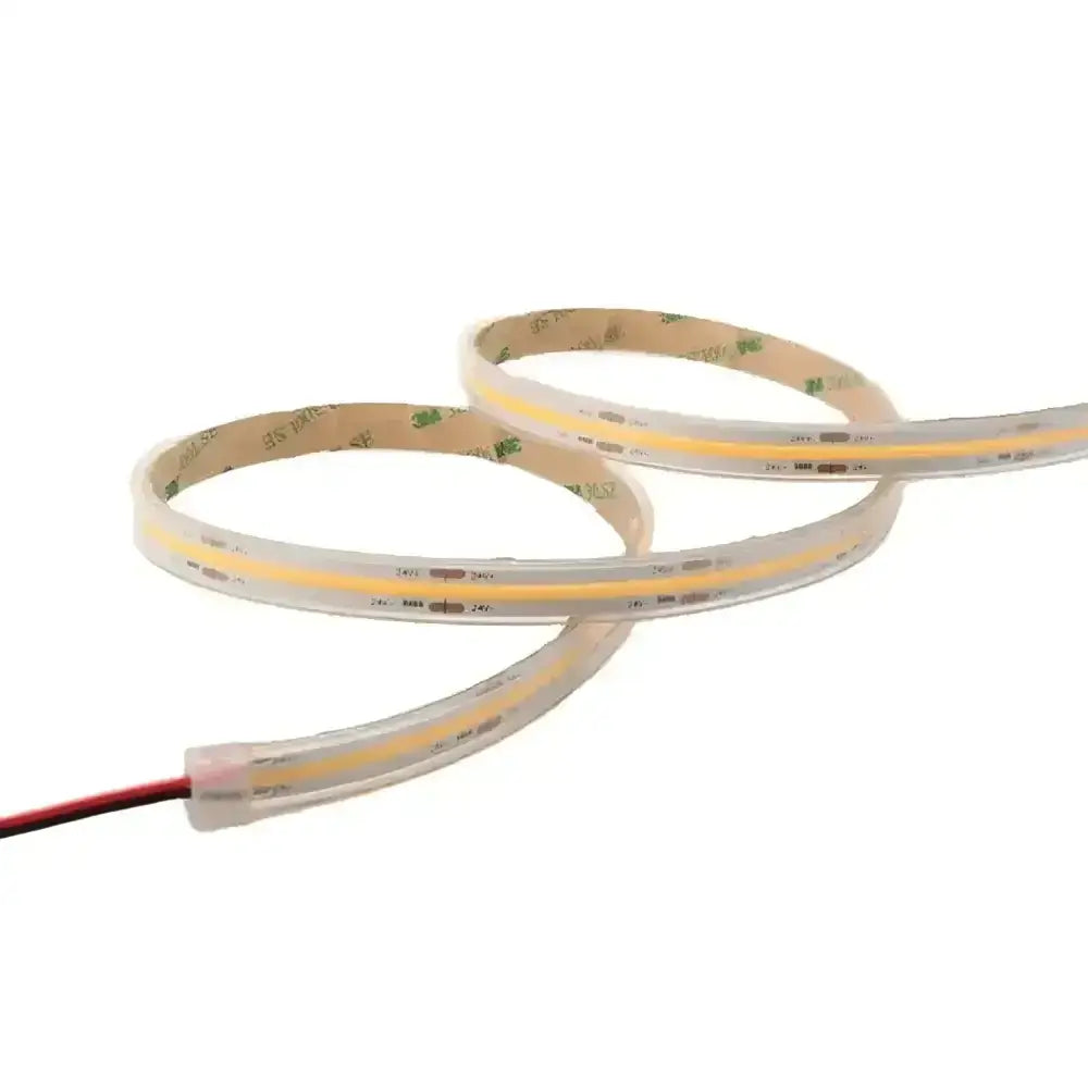 Dot-free IP67 COB LED strip lights with 3000K warm white light