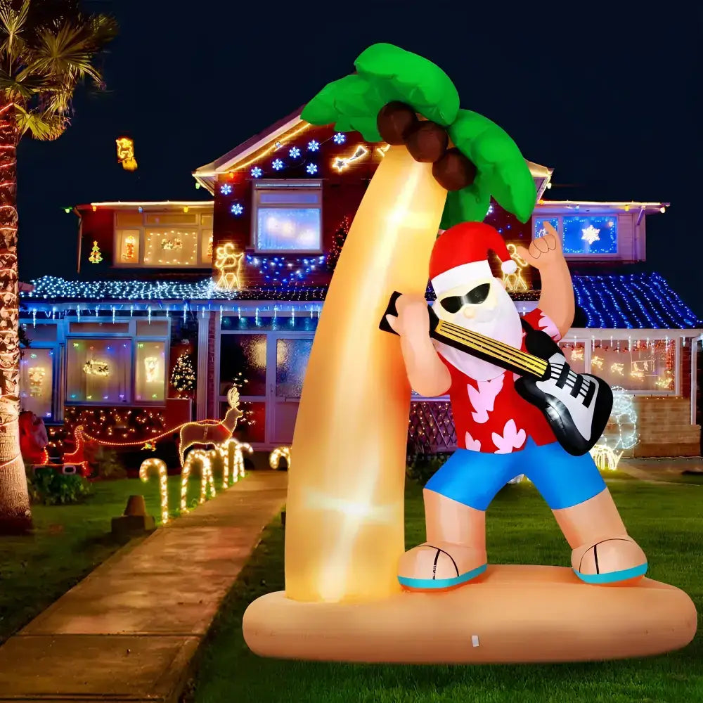 2.1m Inflatable Santa with Guitar - Festive Led Decor
