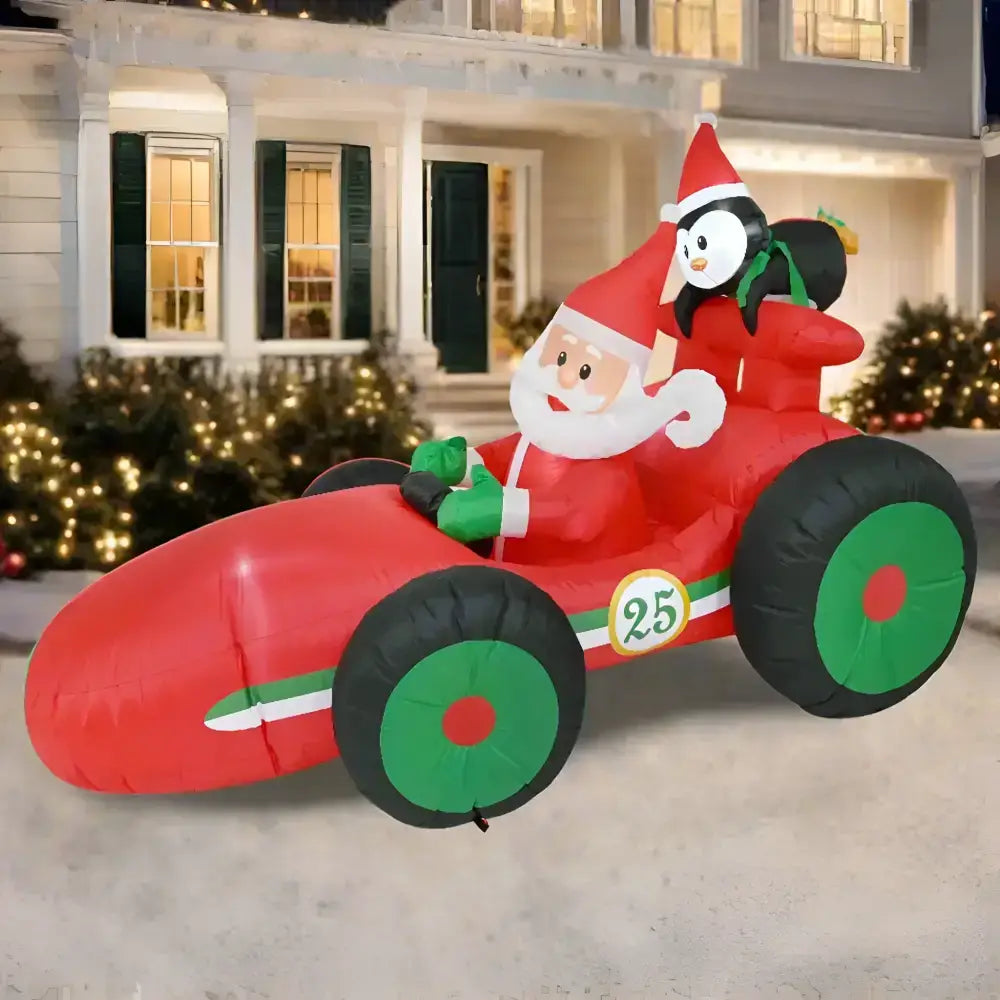 2.25m Santa Race Car Inflatable - Festive Holiday Decor