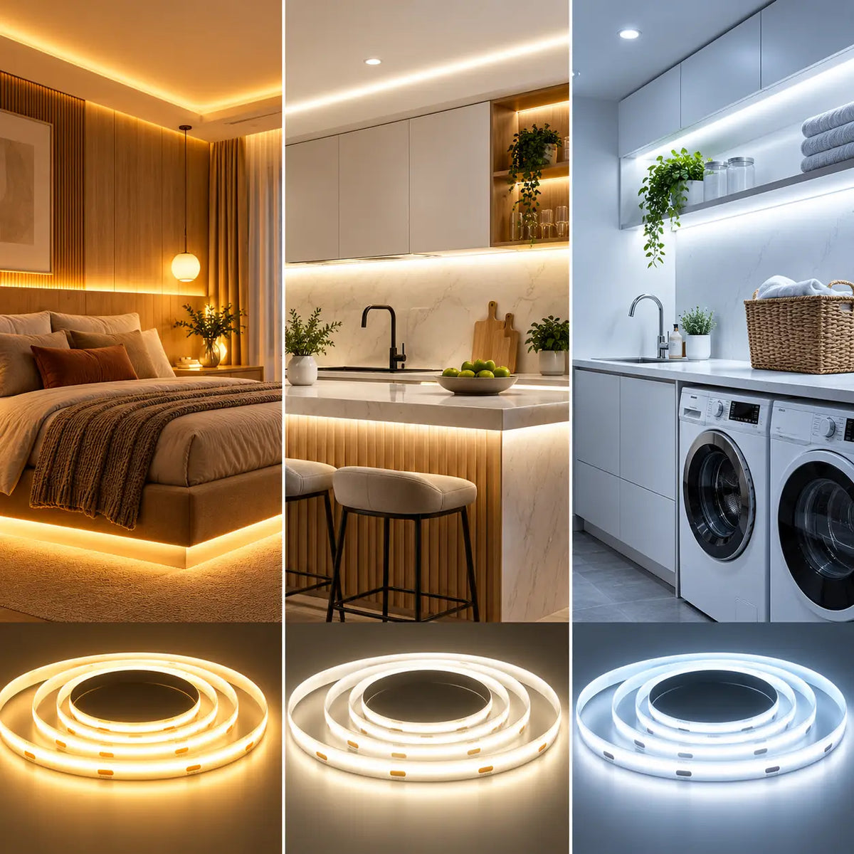 Smart Tunable White Dotless COB LED Strip Light Kit – App + RF Remote – 2700K–6500K