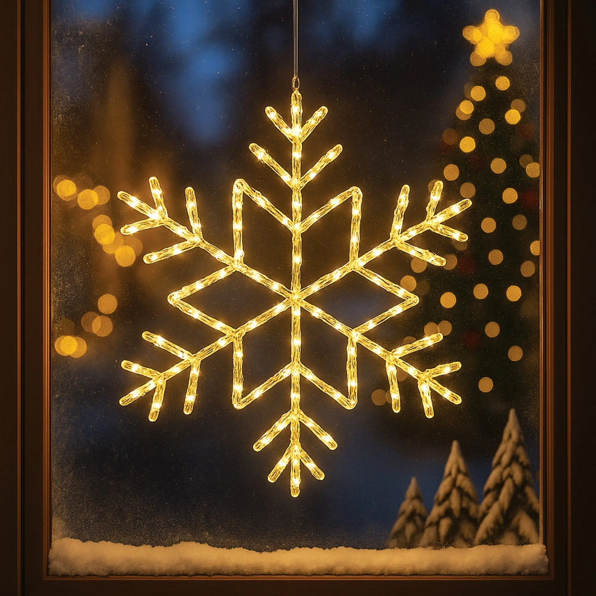 2D acrylic snowflake with illuminated warm yellow lights