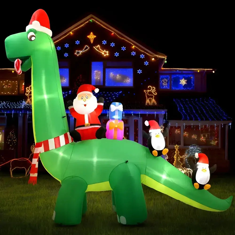 3.8M Giant Christmas Inflatable Santa Dinosaur Illuminated Decorations