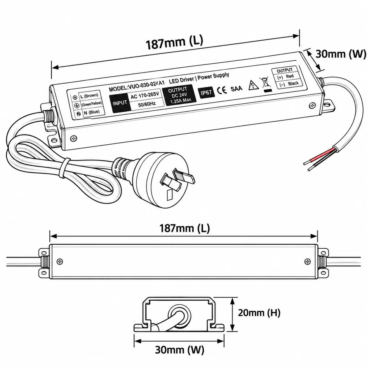 30W Constant Voltage LED Outdoor Power Supply – IP67 (Waterproof)