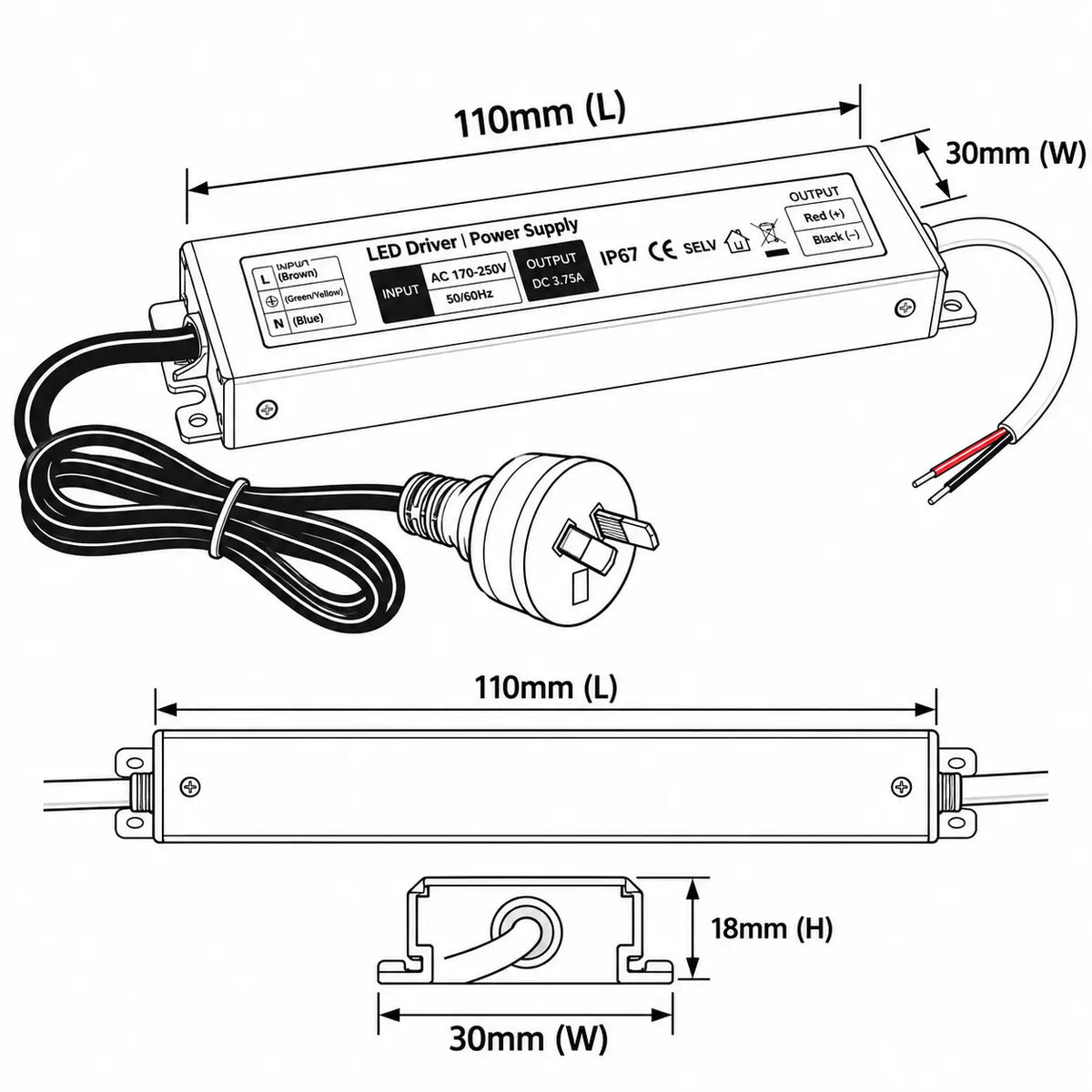 45W Constant Voltage LED Outdoor Power Supply – IP67 (Waterproof)