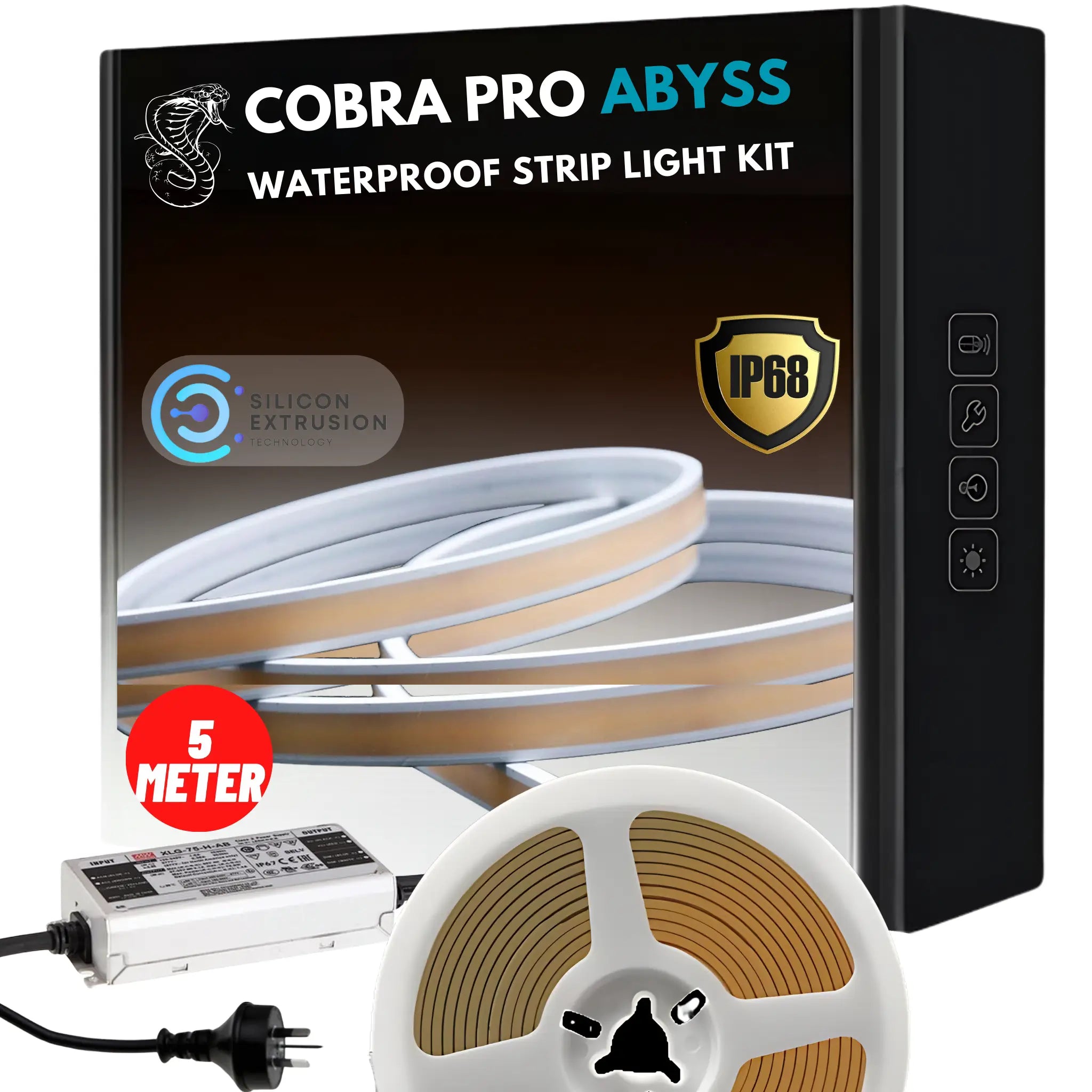 Ip68 Pro Abyss 4000k Cob Led Strip 24v Dotless Light - 5 Meter Diy Kit (meanwell Waterproof Driver)