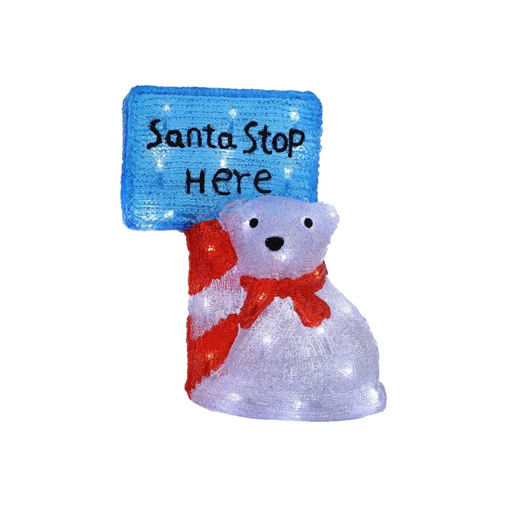 Acrylic Christmas Polar Bear with Santa Stop Here Sign