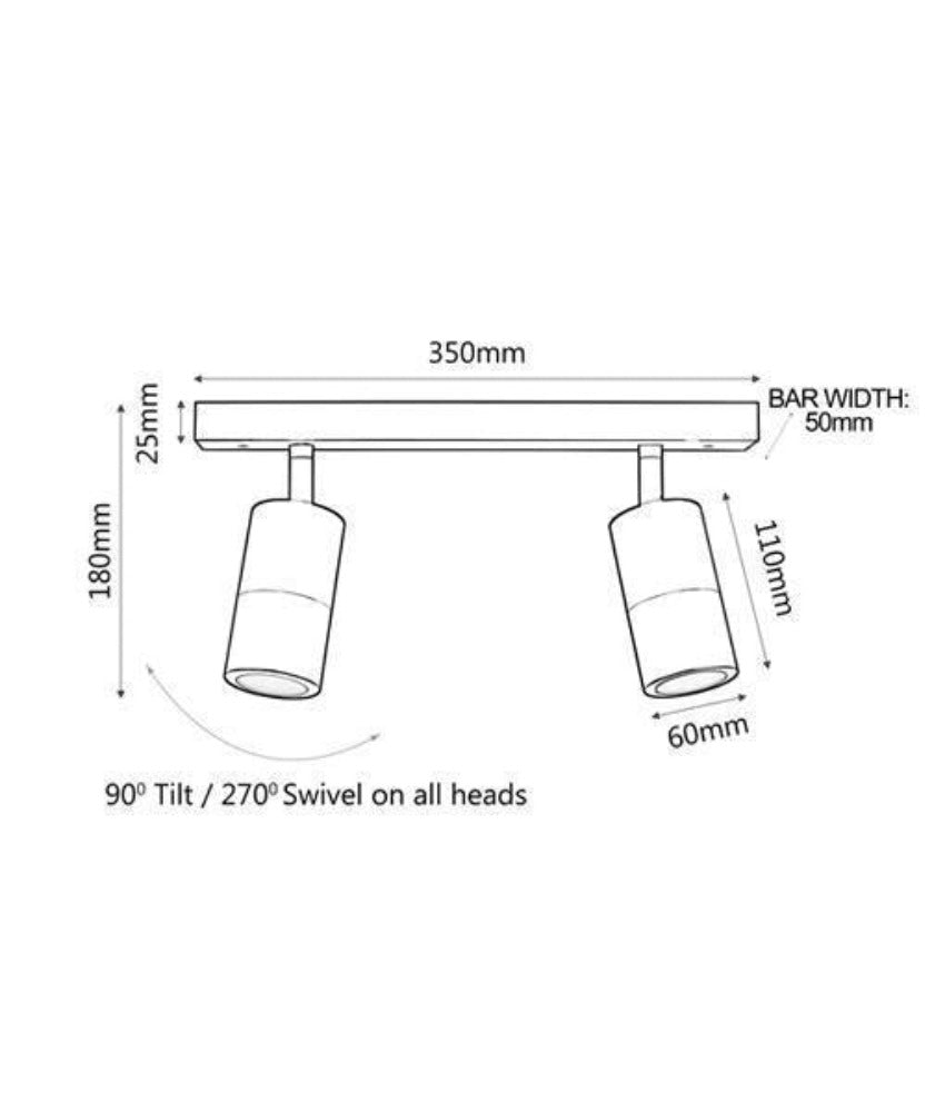 CLA PG2BAR - 2xGU10 2 Light Bar Adjustable Rail Ceiling Spot Light IP44