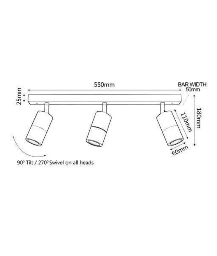 CLA PG3BAR - 3xGU10 3 Light Bar Adjustable Rail Ceiling Spot Light IP44