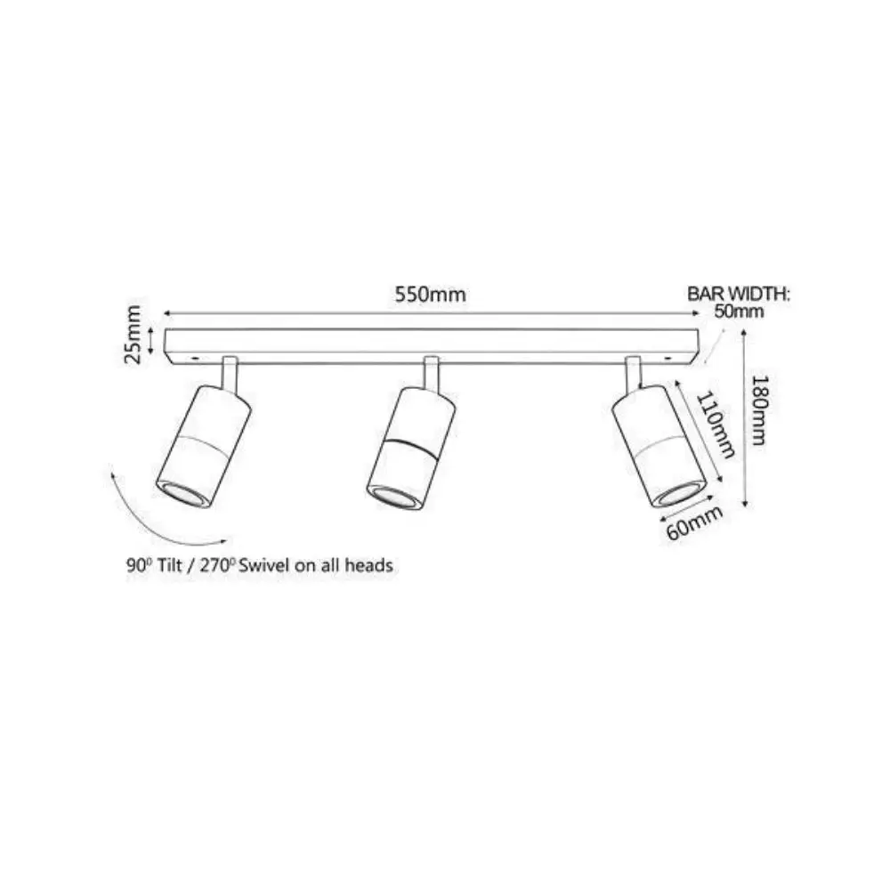 CLA PG3BAR - 3xGU10 3 Light Bar Adjustable Rail Ceiling Spot Light IP44