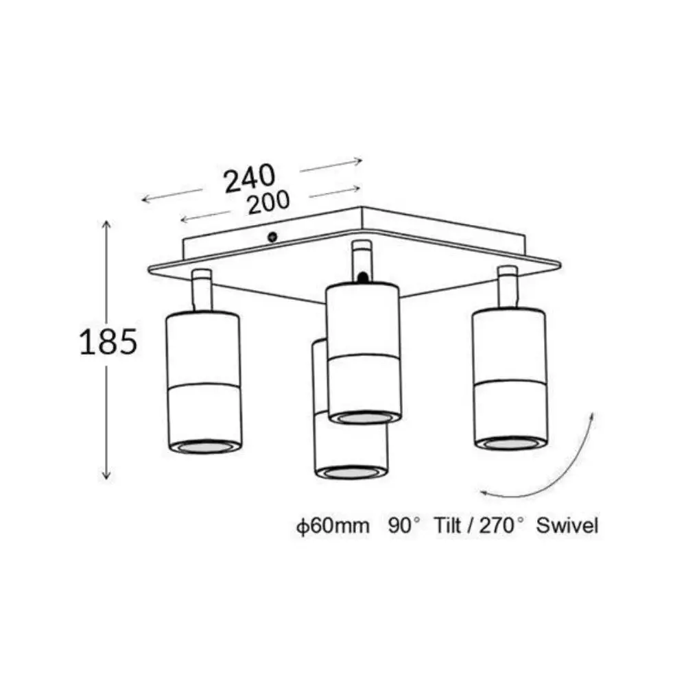 CLA PG4SQ - 4xGU10 4 Light Square Adjustable Spot Light IP44