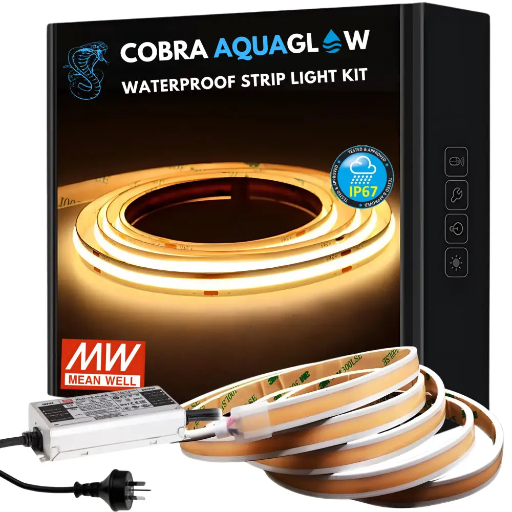 COBRA AquaGlow IP67 10W/m COB LED Strip Light Kit | 5 meter