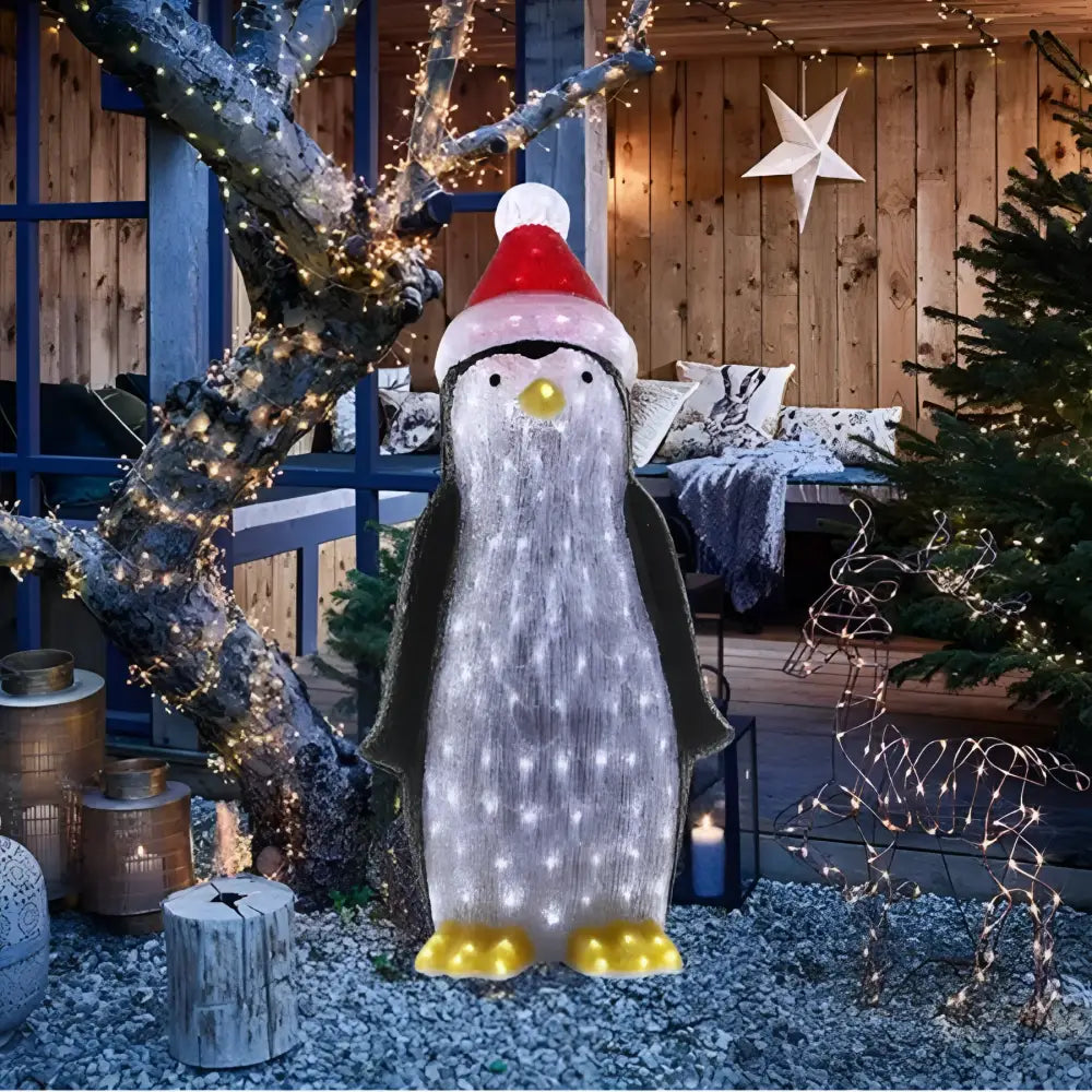 Acrylic Penguin with Christmas Hat - 98cm Tall