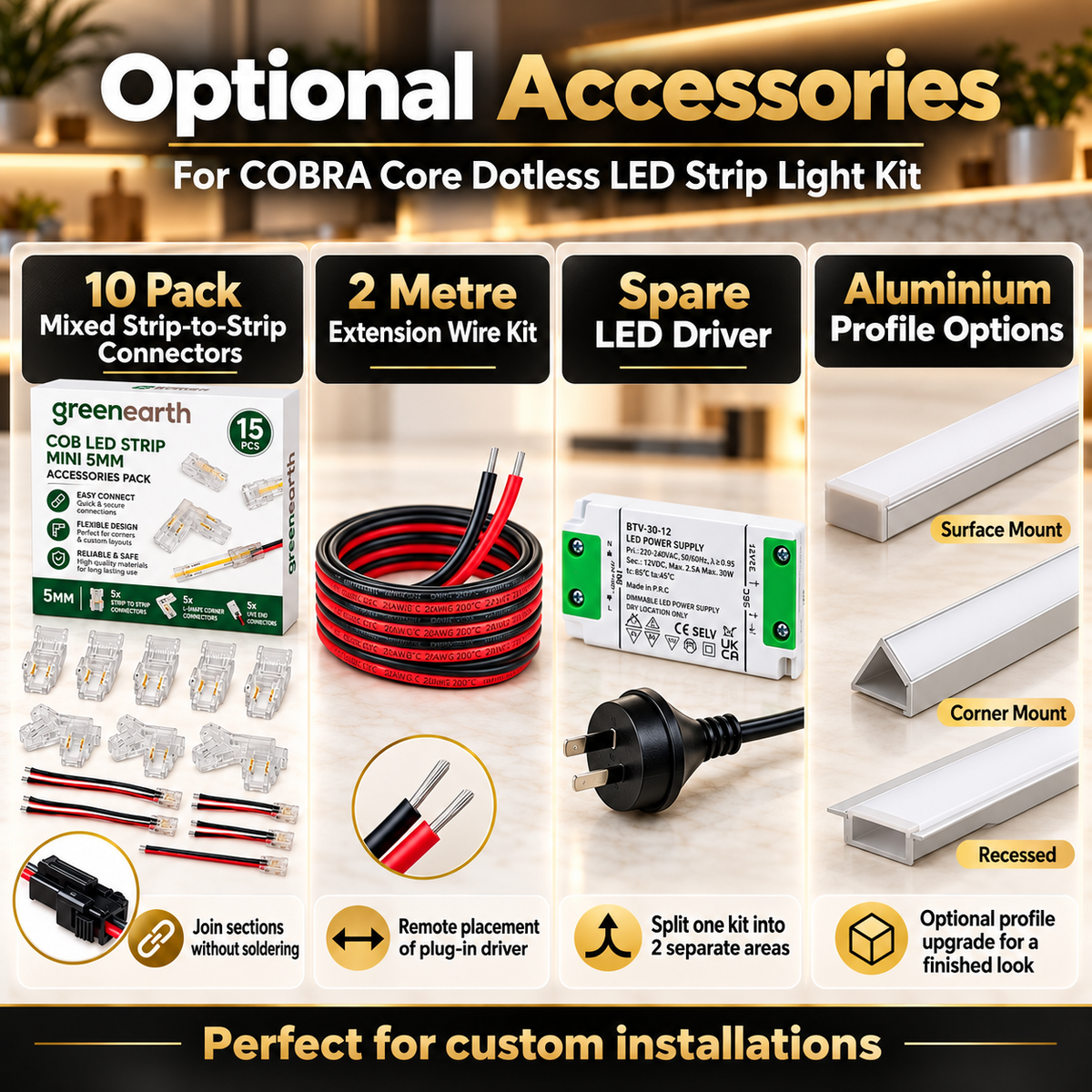 COBRA Core 12W/m Dotless COB LED Strip Light Kit – 3000K Warm White
