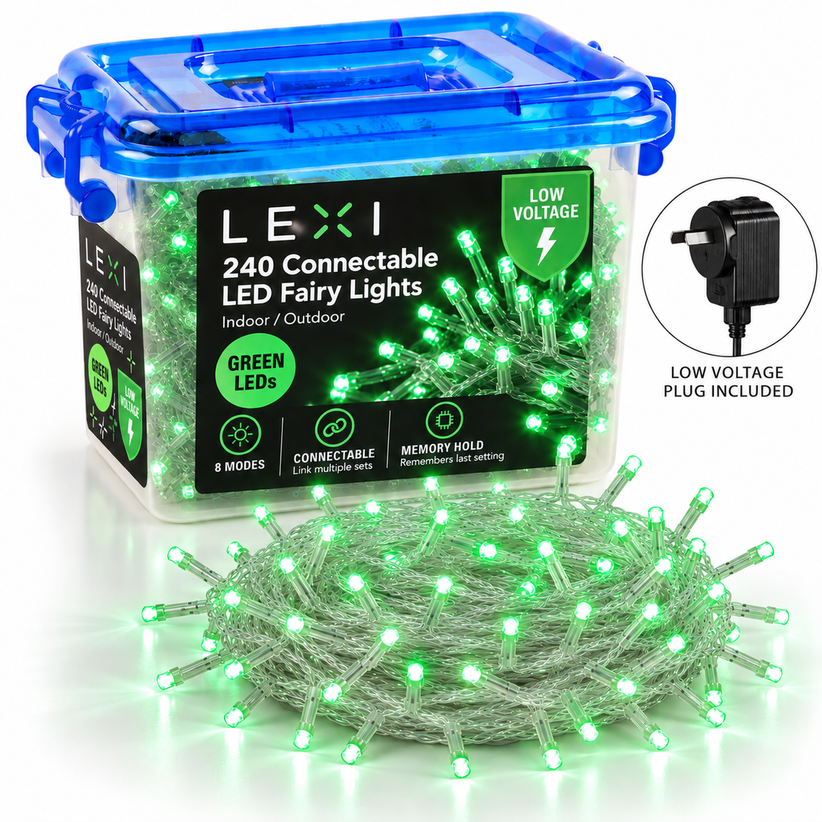 Lexi Lighting 21M 240 LED Green Colour Connectable Fairy Lights