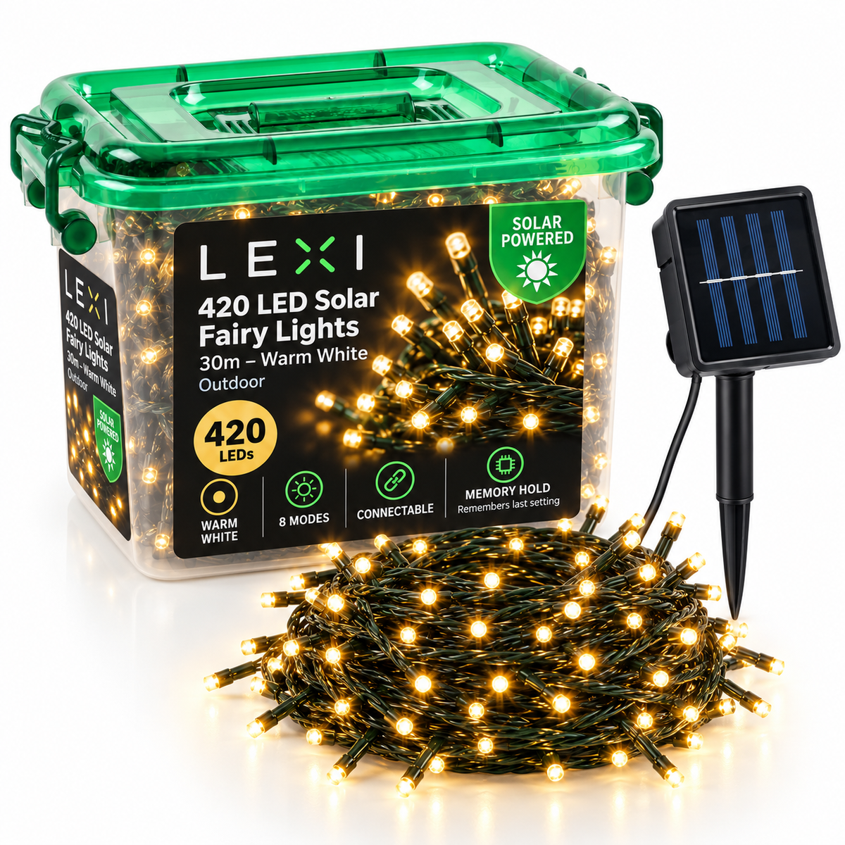 Lexi Lighting 420 LED Solar Fairy Lights 30m – Warm White