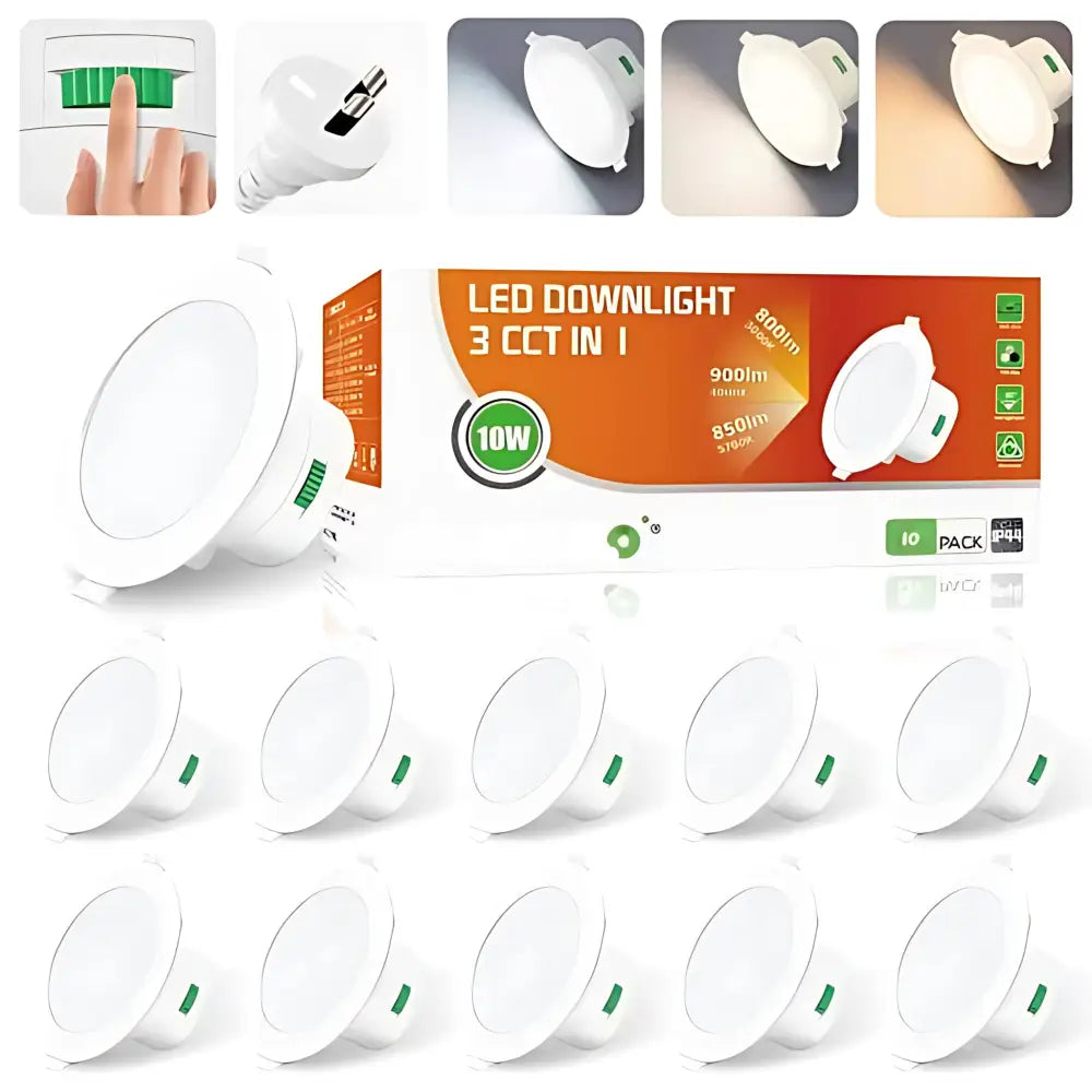 10W Tri-Colour LED Downlight | 90mm Cut Out | Reno Eco Trade Pack 10 - Home & Garden > Lighting