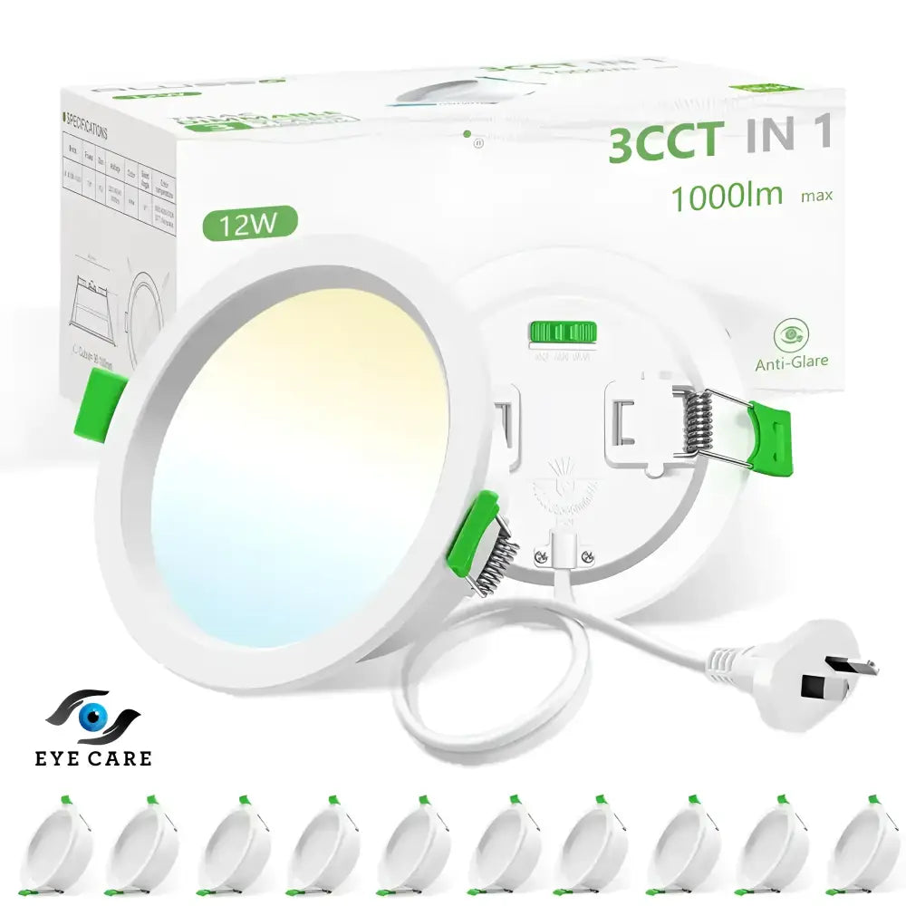 12W Tri-Colour Dimmable LED Downlight | 90mm Cut Out | Reno Optix Trade Pack 10 - Home & Garden > Lighting