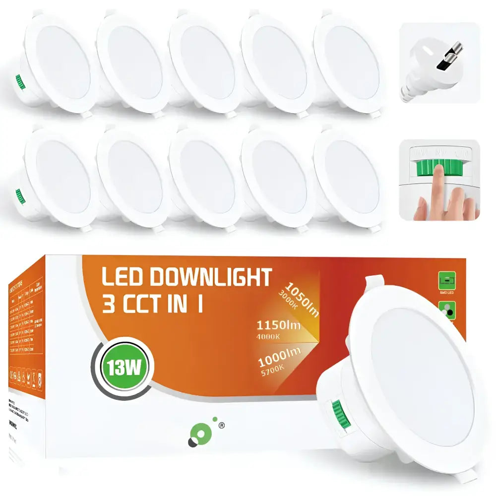 13W Tri-Colour Dimmable LED Downlight | 90mm Cut Out | Reno Powerlux Trade Pack 10 - Home & Garden > Lighting