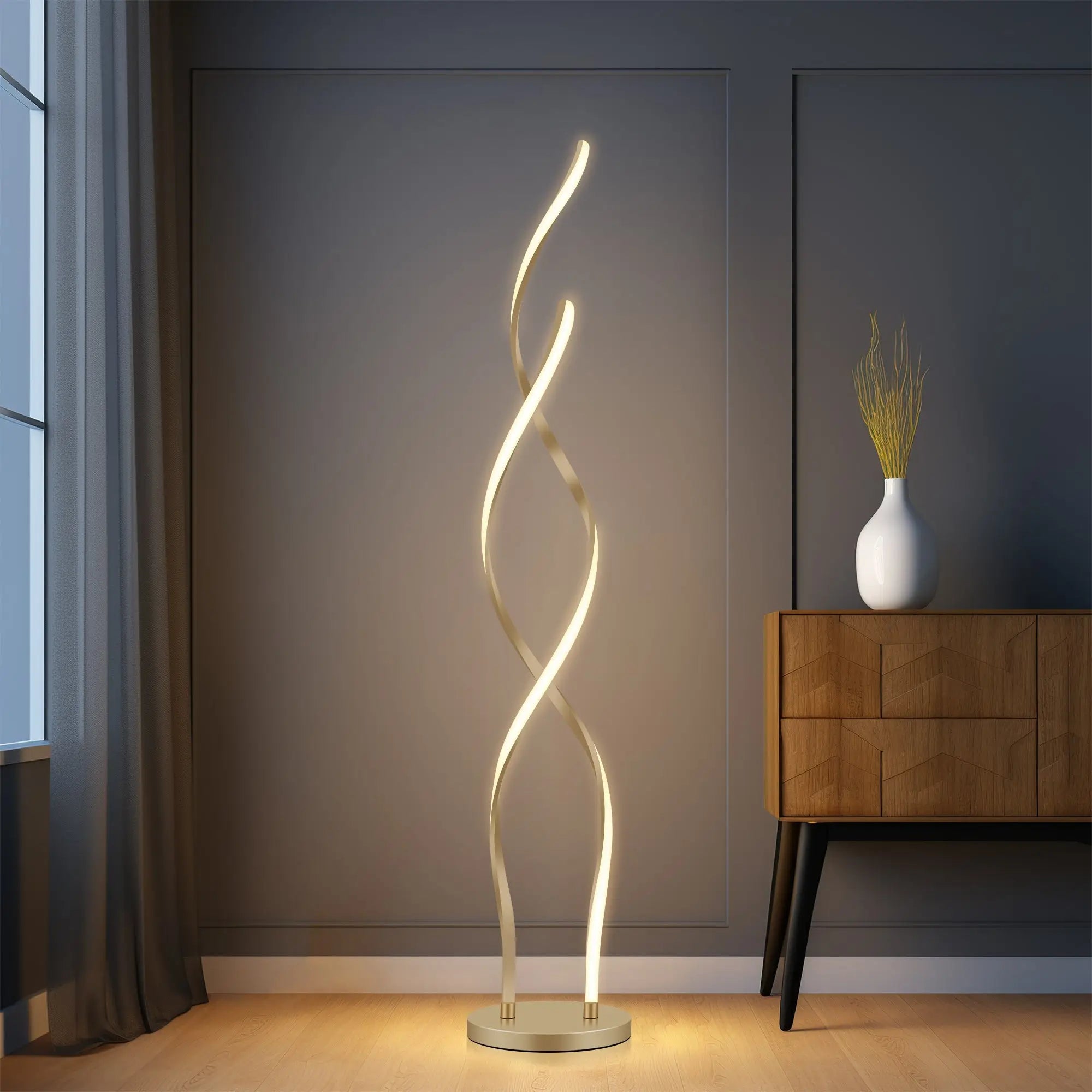 Lexi Lighting Acropora LED floor lamp gold with twisted sculptural design