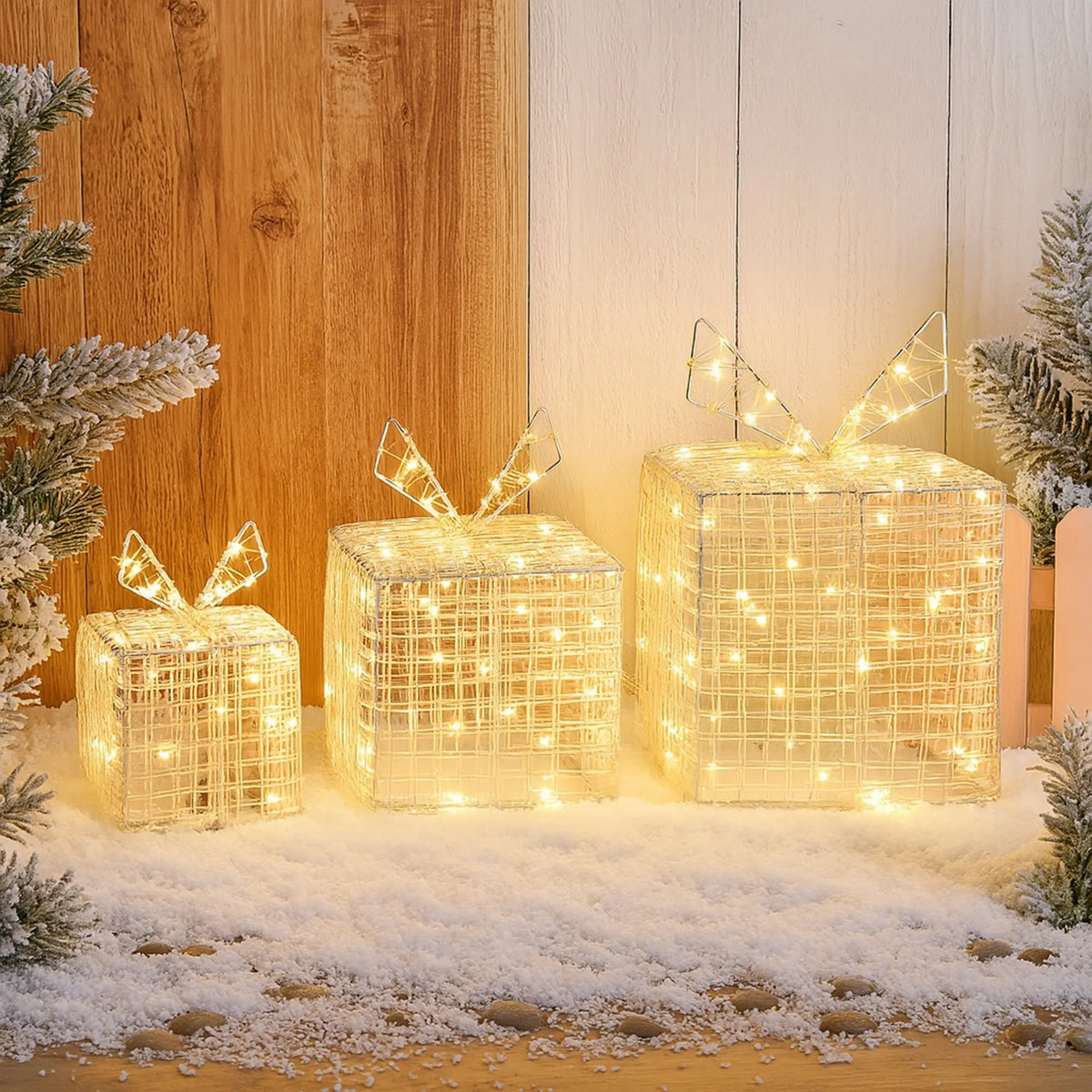 Acrylic Giftbox Set of 3 - Warm White Lighting