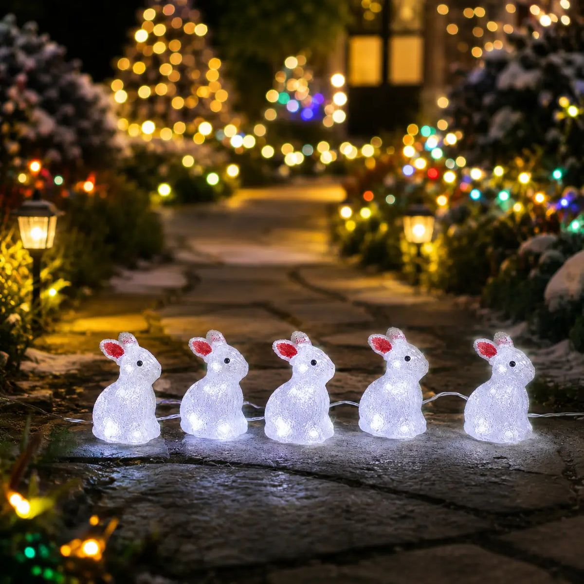Lexi Lighting Acrylic Mini Bunny Set of 5 – White LED Christmas Decorations