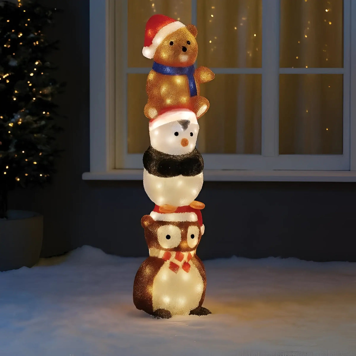 Lexi lighting acrylic owl penguin and bear stacked holiday decoration