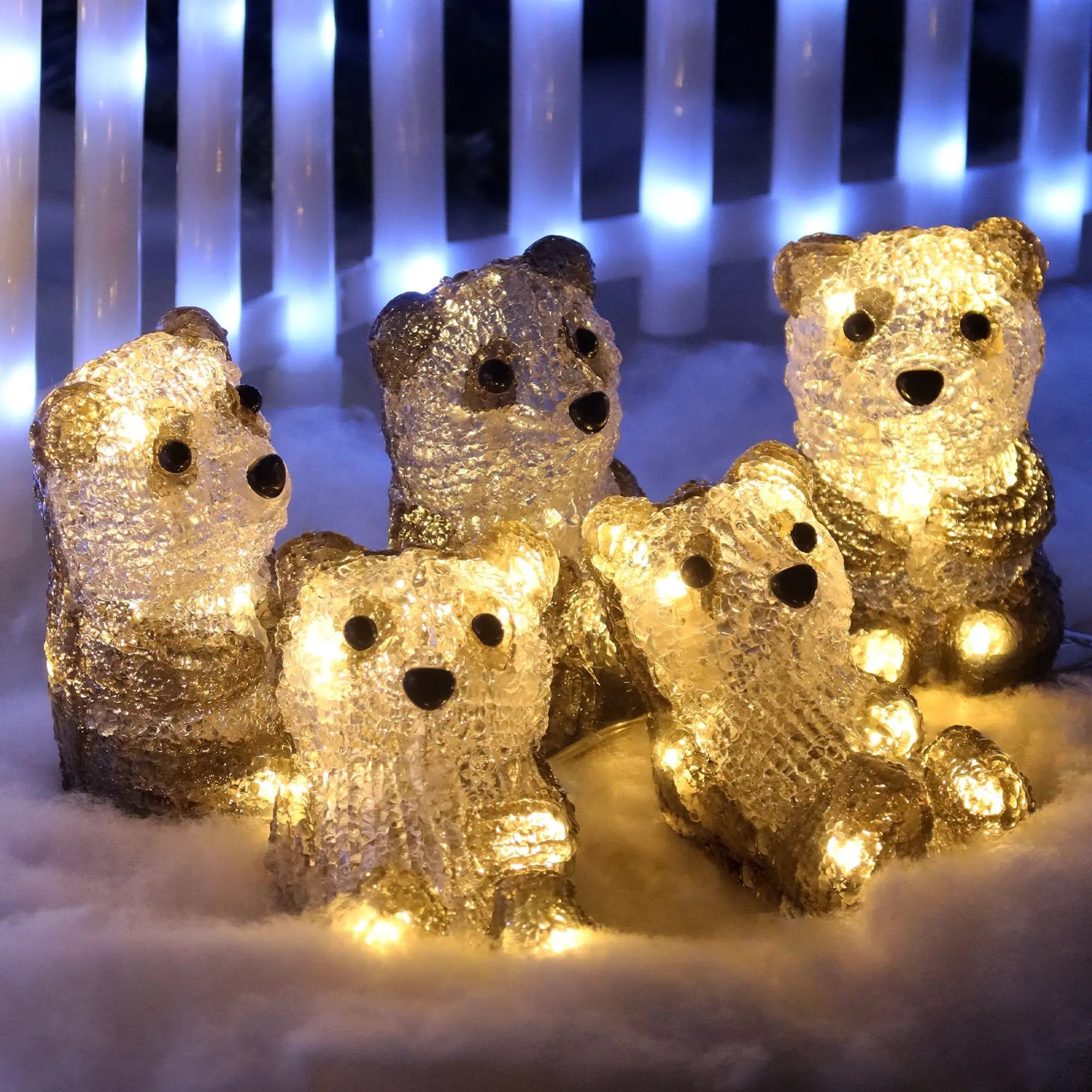 Lexi lighting mini panda set of 5 clear acrylic light-up bears