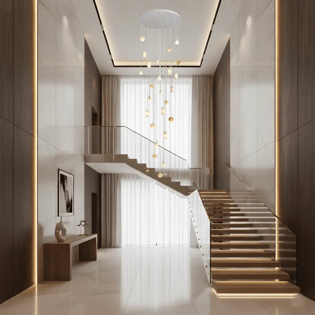 Celestia 25 Led Alabaster Multi Drop Staircase Pendant