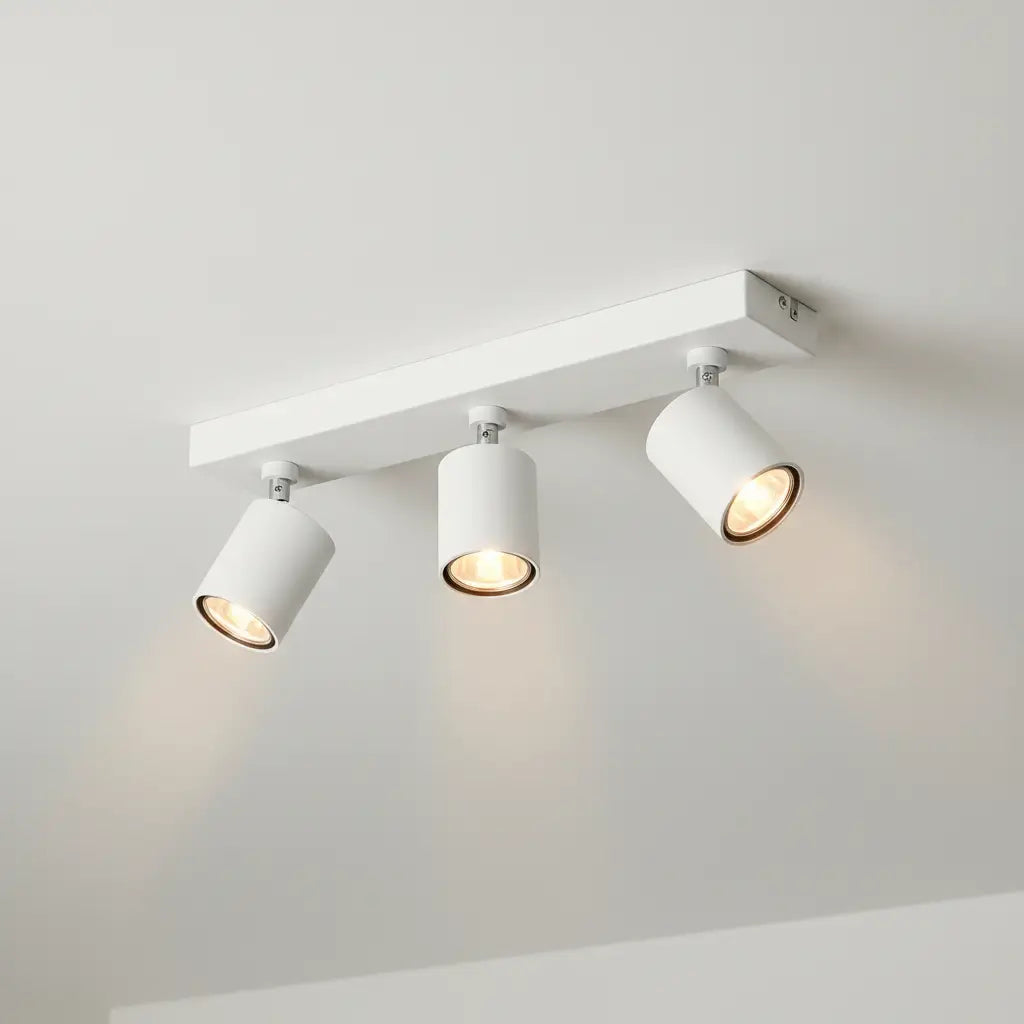 Three-white-ceiling-spotlights-on-a-white-ceiling with Green earth Aokstar 9W 800lm Tri-Colour Selectable GU10 LED Spotlight Globe