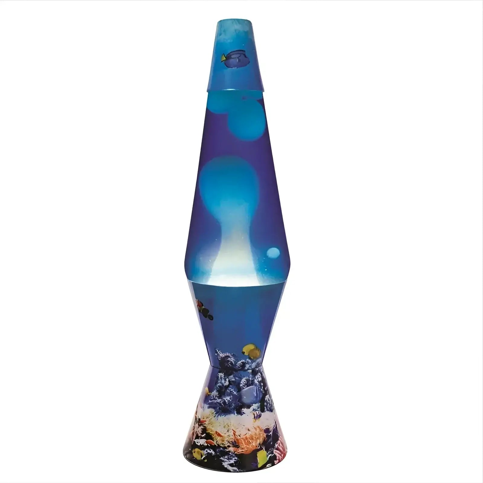 Aqua world diamond motion lava lamp in blue with underwater scene design glass body and wax material inside