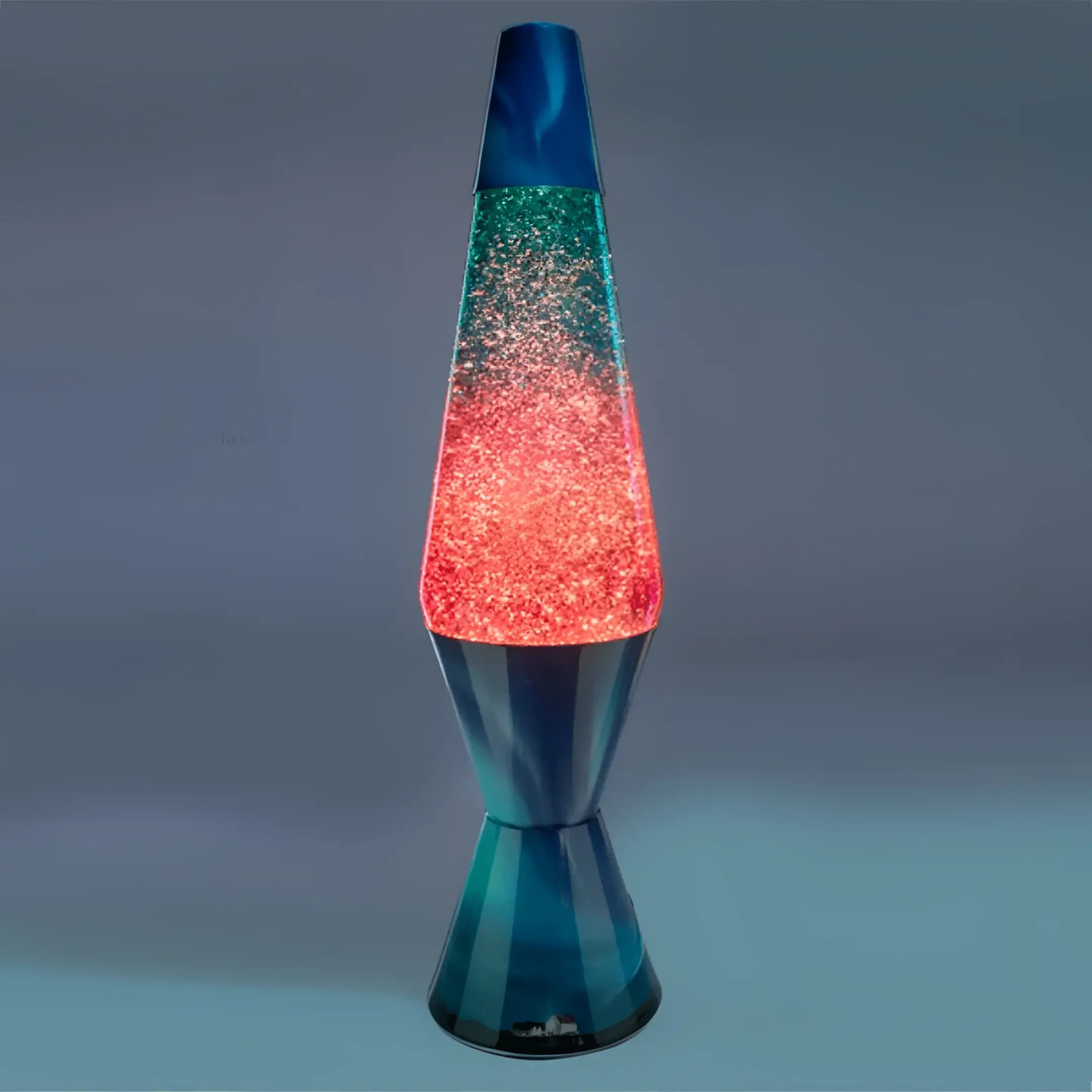 Aurora diamond glitter lava lamp with blue base and red glowing liquid in classic design glitter lava lamp australia