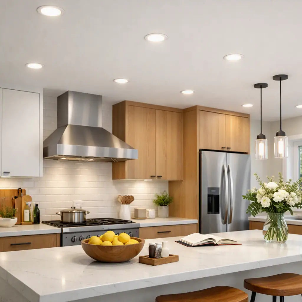 Multiple Blade 10W tri-colour LED recessed ceiling lights installed in a modern living space.