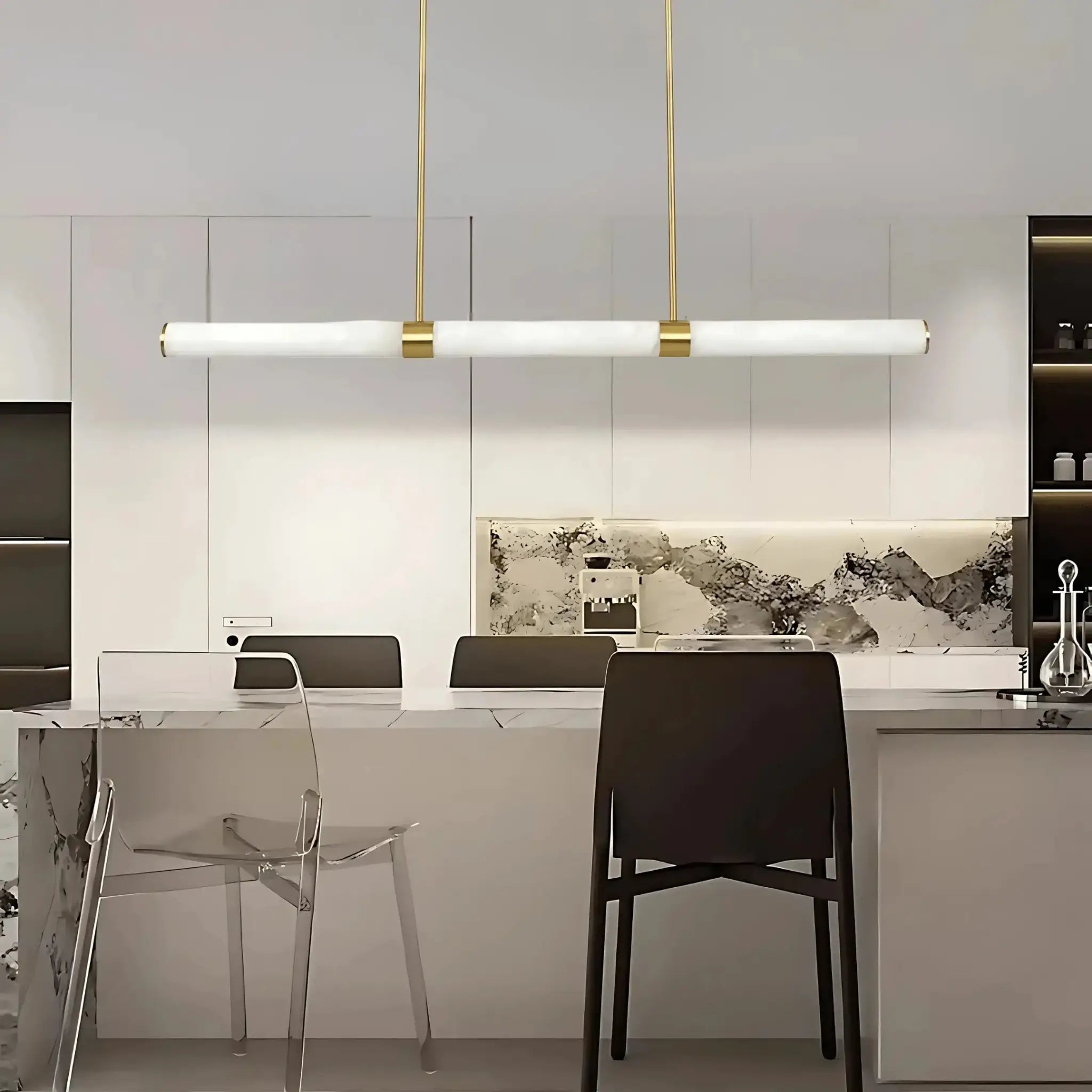 Madison Alabaster Style Spanish Marble Pendant Light - Brass / Dimmable
