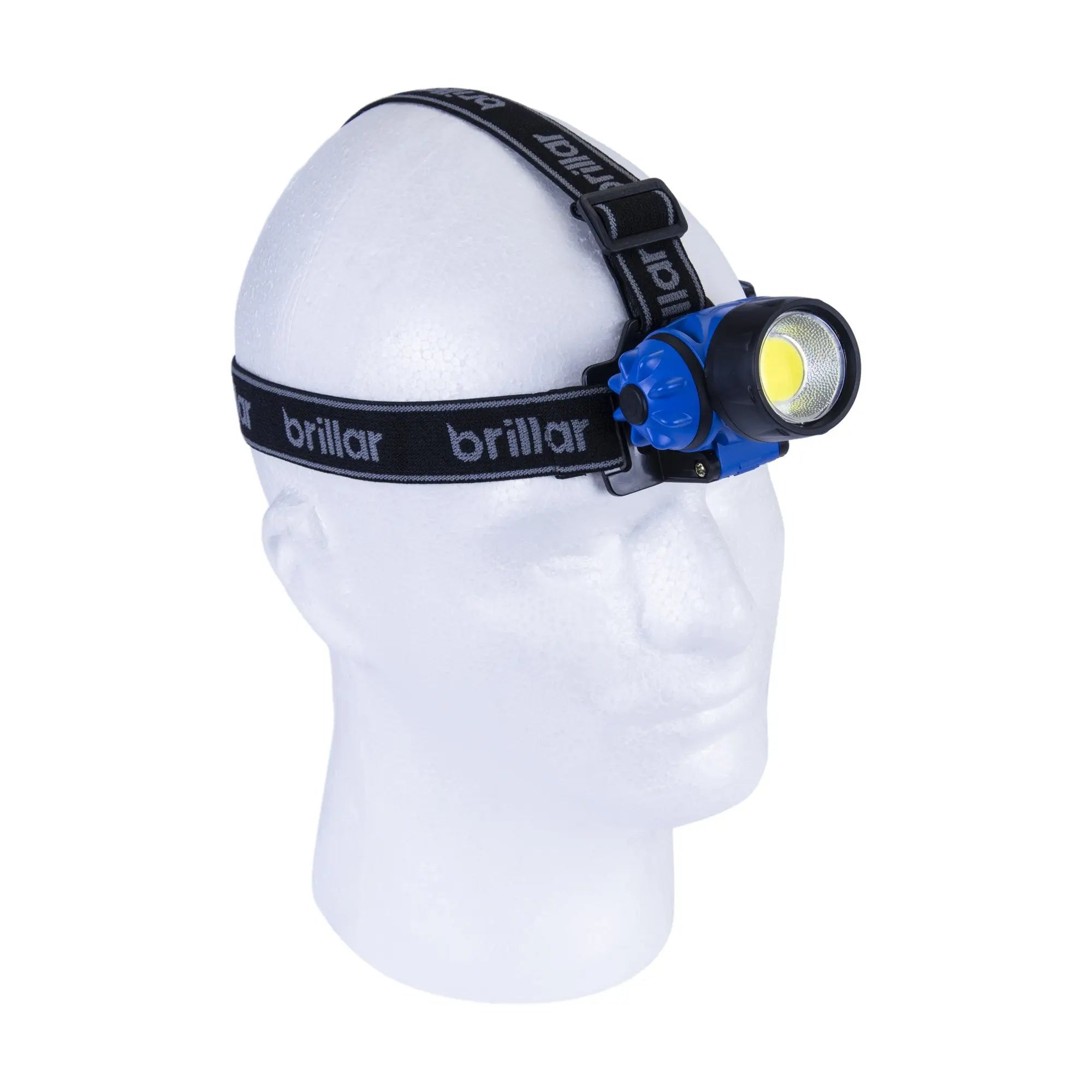 Brillar 3-mode headlamp blue on white mannequin head