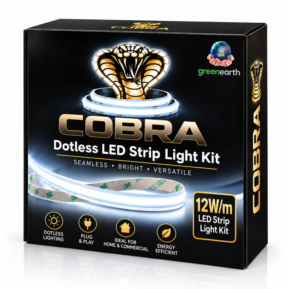 COBRA Core 12W/m Dotless COB LED Strip Light Kit – 6000K Daylight