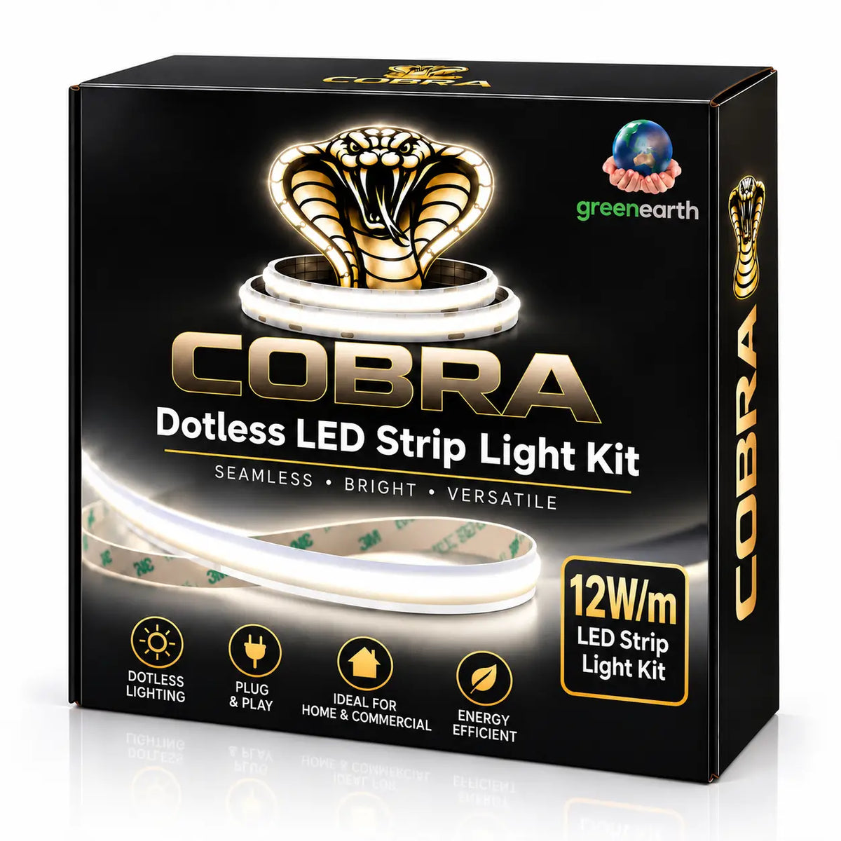 COBRA Core 12W/m Dotless COB LED Strip Light Kit – 4000K Cool White