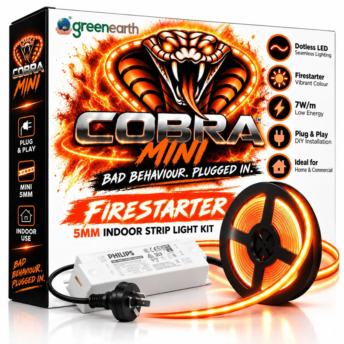 COBRA MINI Firestarter – 5mm Dotless Orange COB LED Strip Light Kit