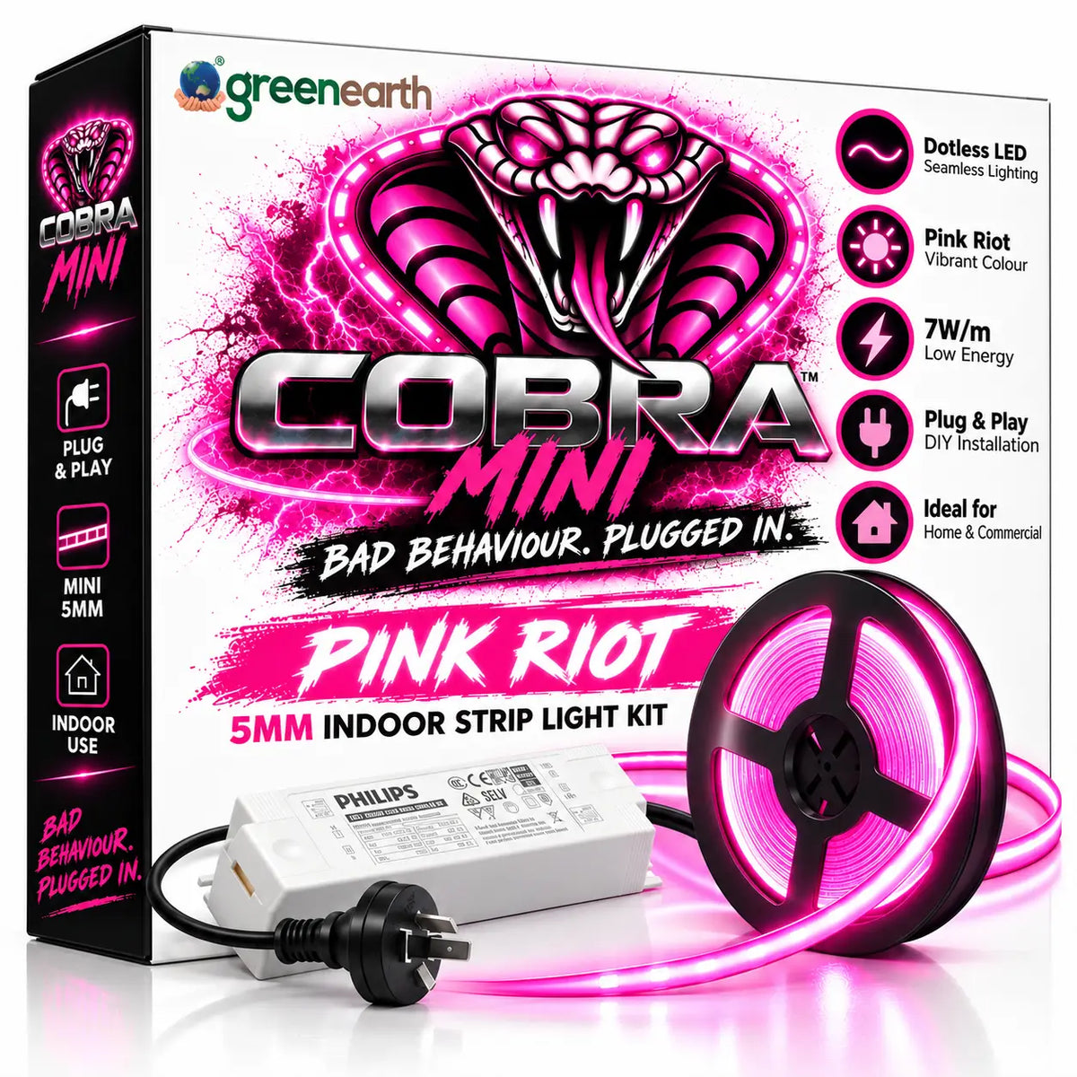 COBRA MINI Pink Riot – 5mm Dotless Pink COB LED Strip Light Kit