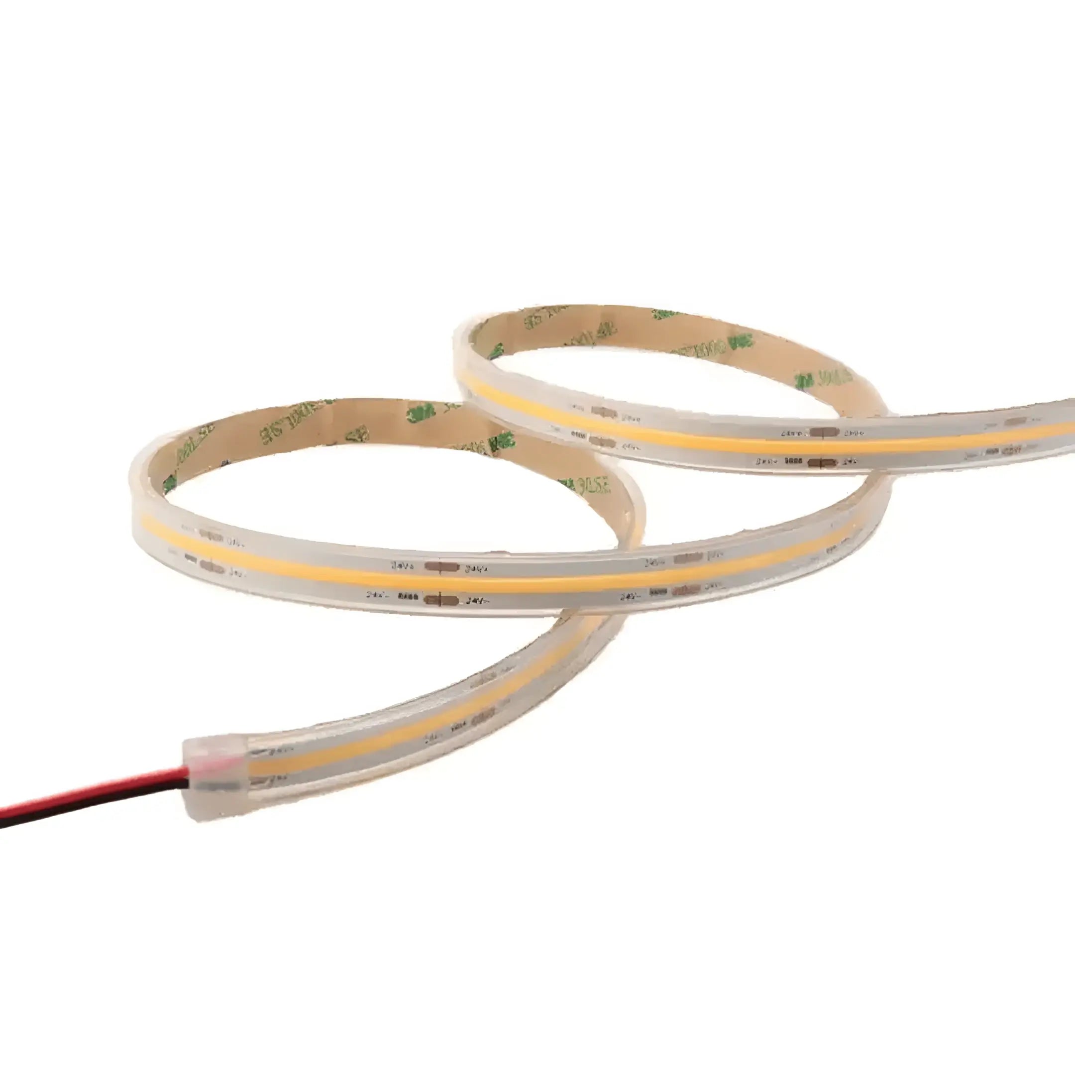 Dot-free IP67 COB LED strip lights with 3000K warm white light