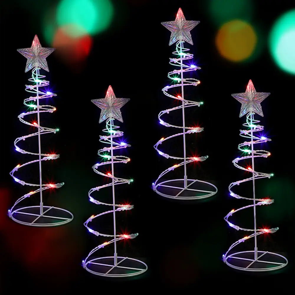 Promo Christmas Path Light Dual Power Set of 4 Spiral Trees Path Light LLPTH08-P