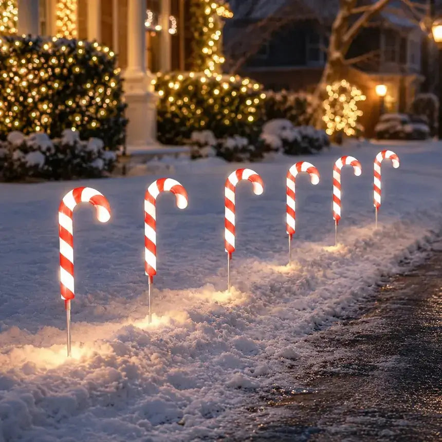 Lexi Lighting Set of 6 Dual Power LED Candy Cane Stakes – White
