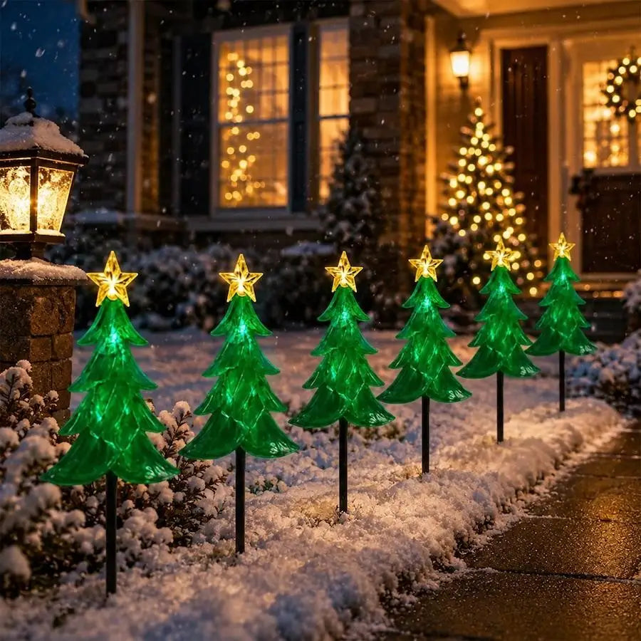 Lexi Lighting Set of 6 Christmas LED Tree Stakes Solar/Dual Power
