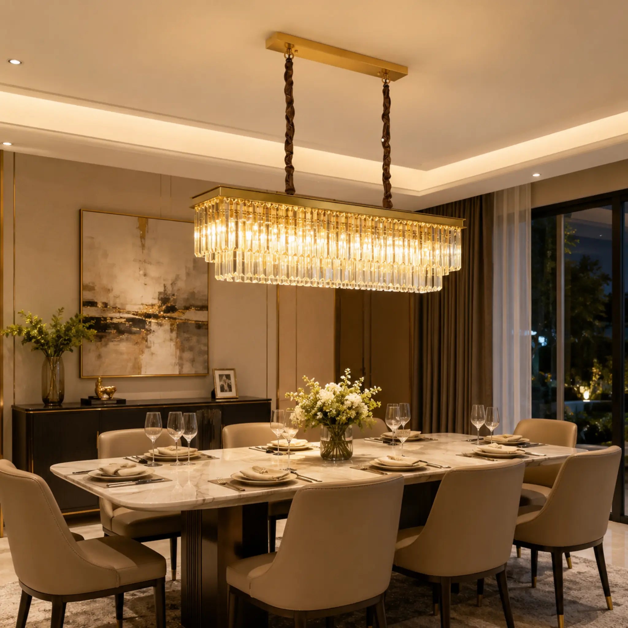 Green earth Celeste Gold 8 Light Tri-Colour LED Crystal Chandelier
