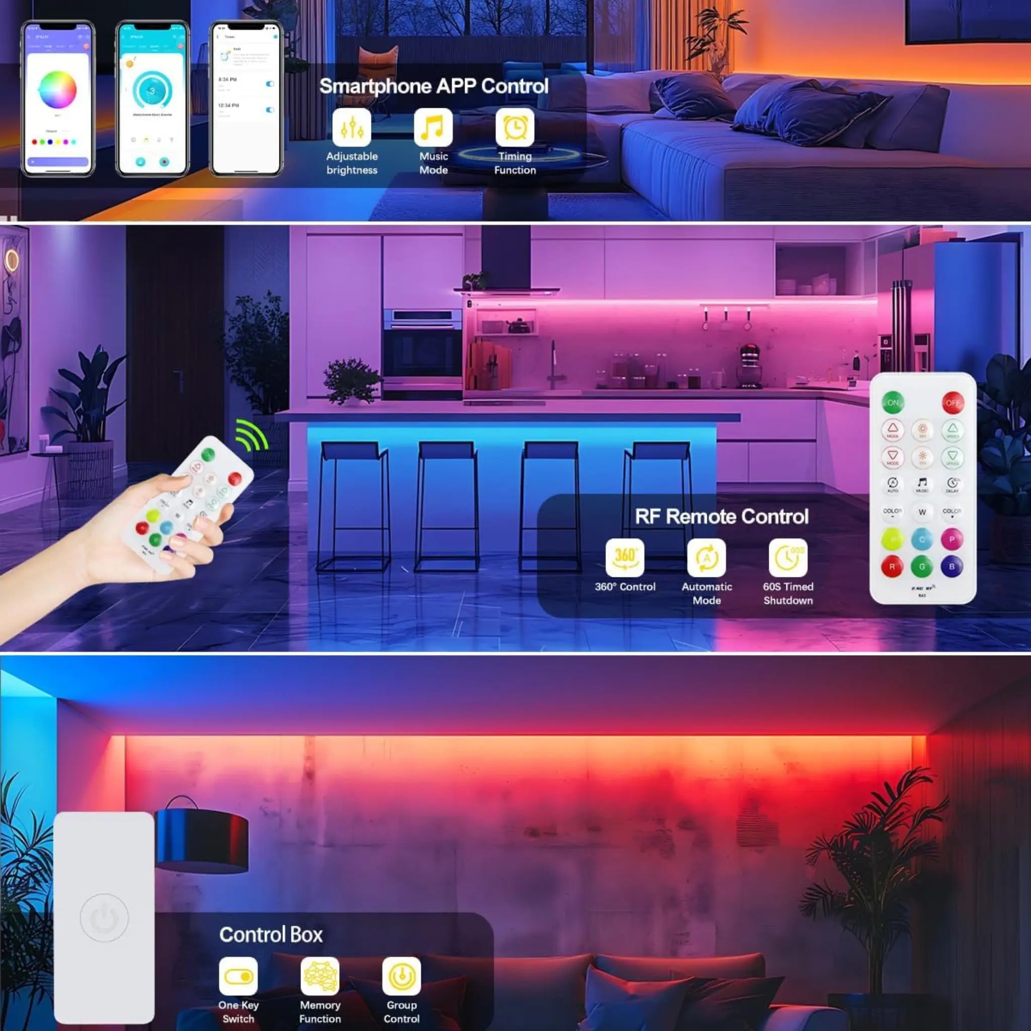 Rgb Cob Led Strip Lights Kit 5m & 10m | App & Rf Remote Dimmable Led Strip