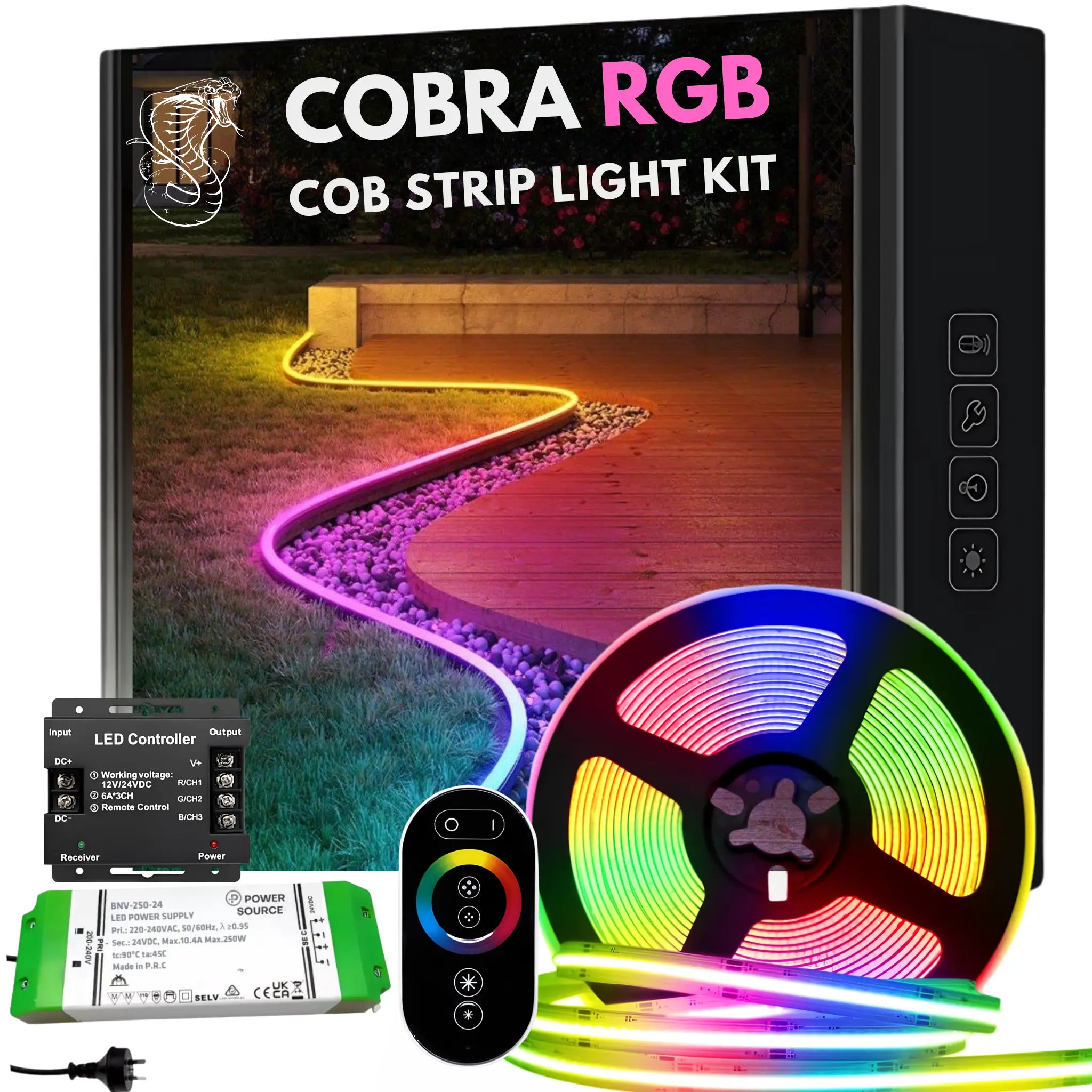 Cob Led Strip Light Kit Rgb 15w/m – Dotless 5 Meter Set (ip20 Indoor)
