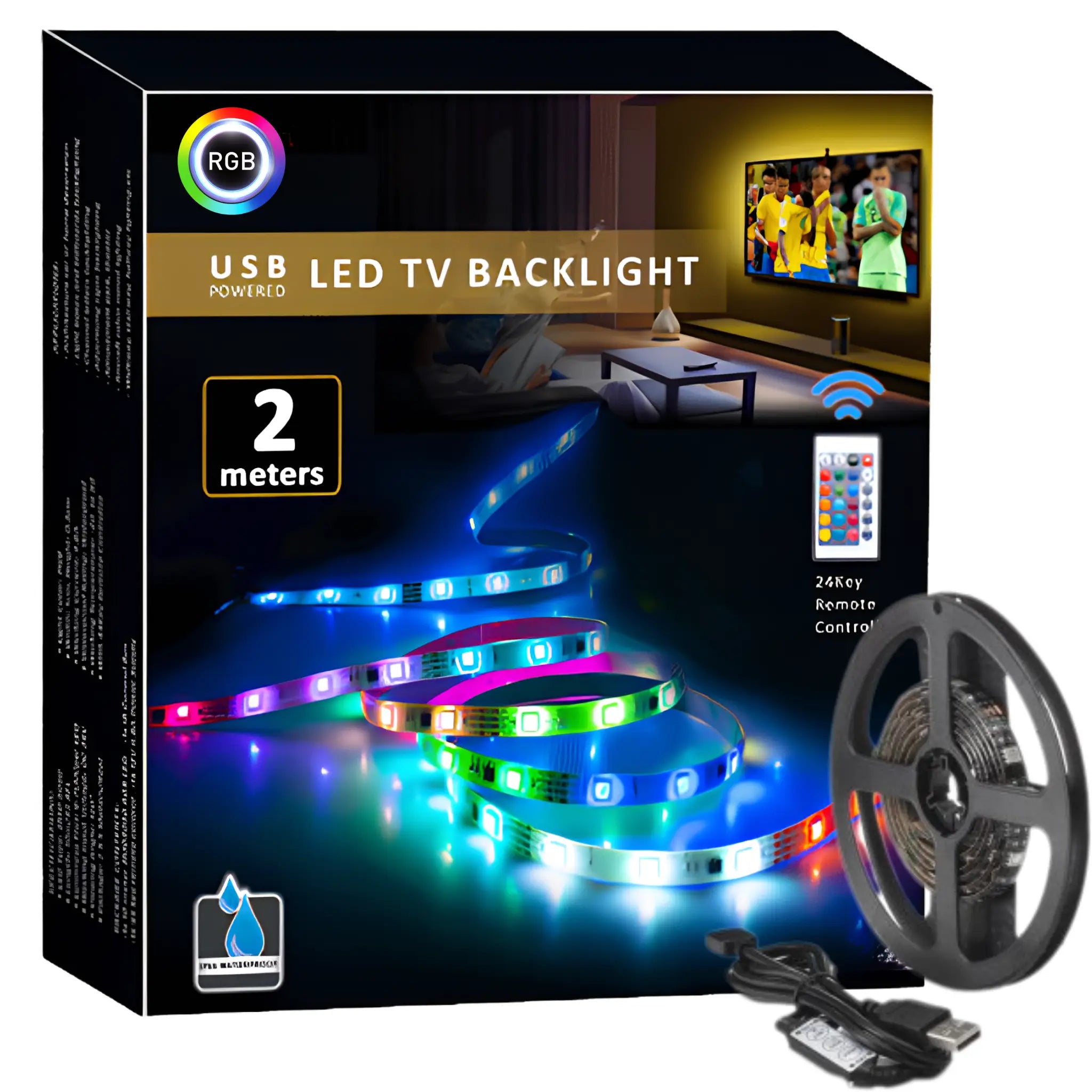 Tv Led Strip Light Kit – Rgb Backlight 2 Meter Set (usb Powered)