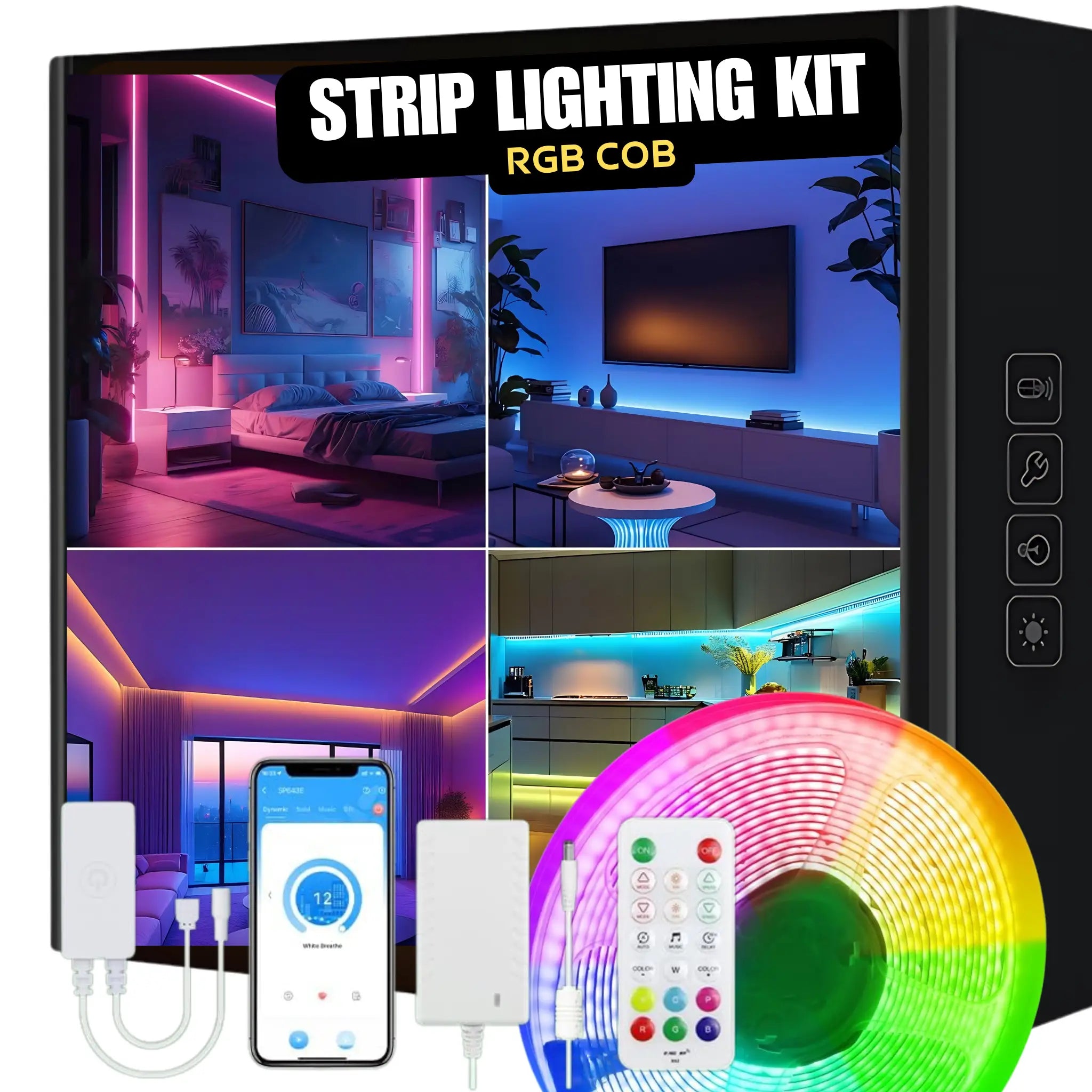 Rgb Cob Led Strip Lights Kit 5m & 10m | App & Rf Remote Dimmable Led Strip